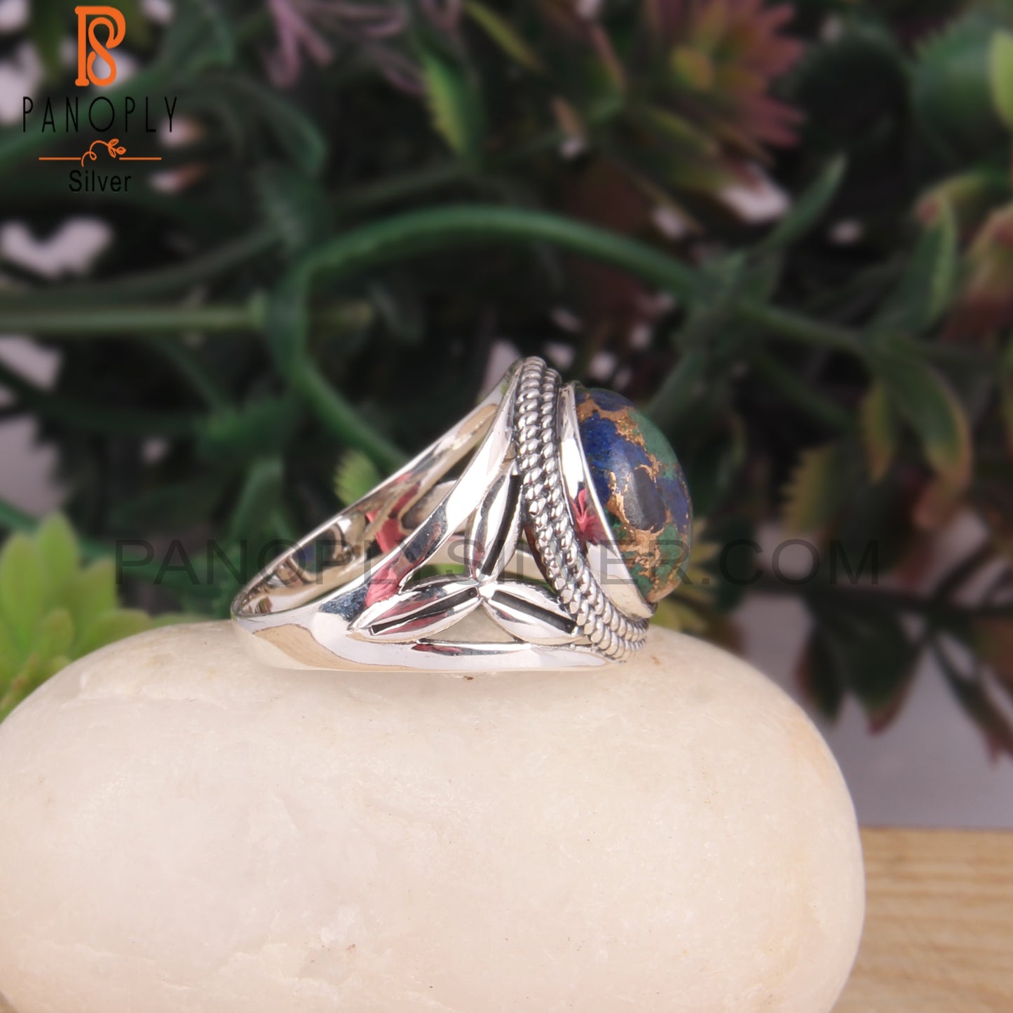 Mojave Copper Azurite Malachite Oval 925 Sterling Silver