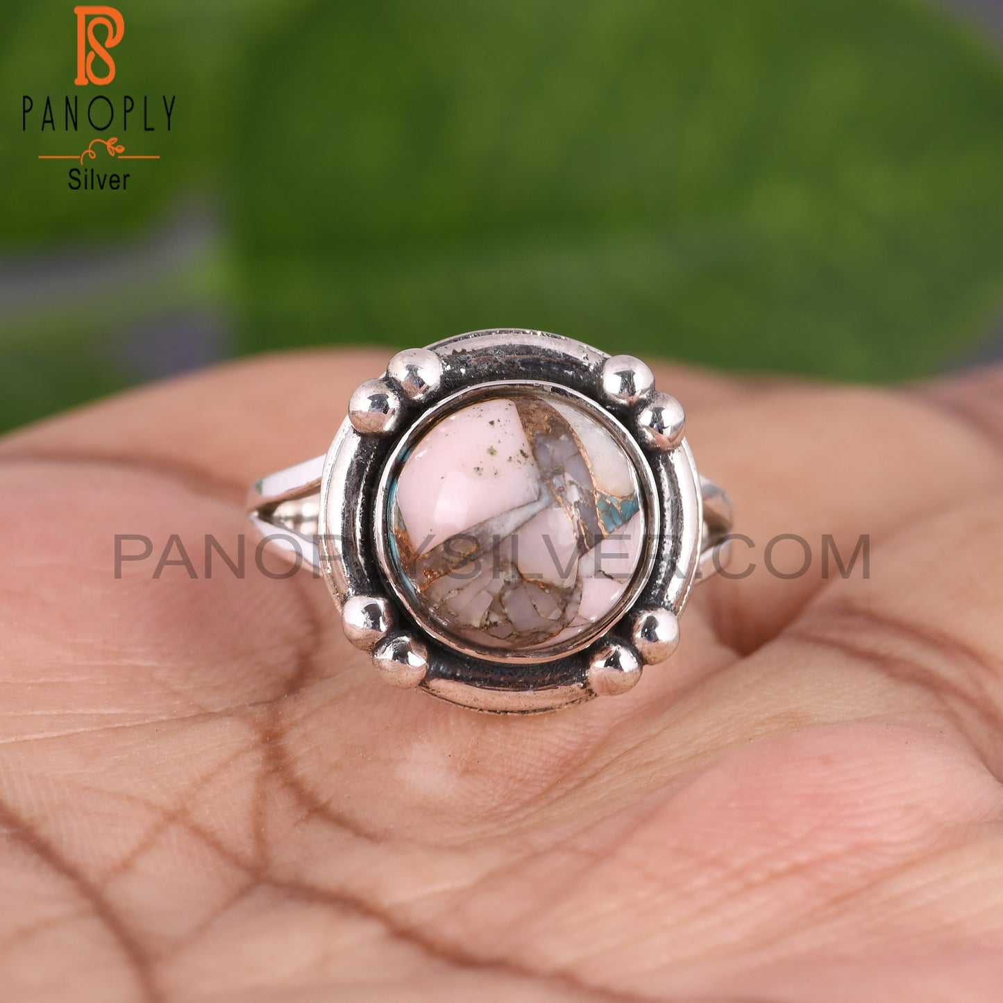 Mojave Pink Turquoise Round Shape 925 Silver Ring
