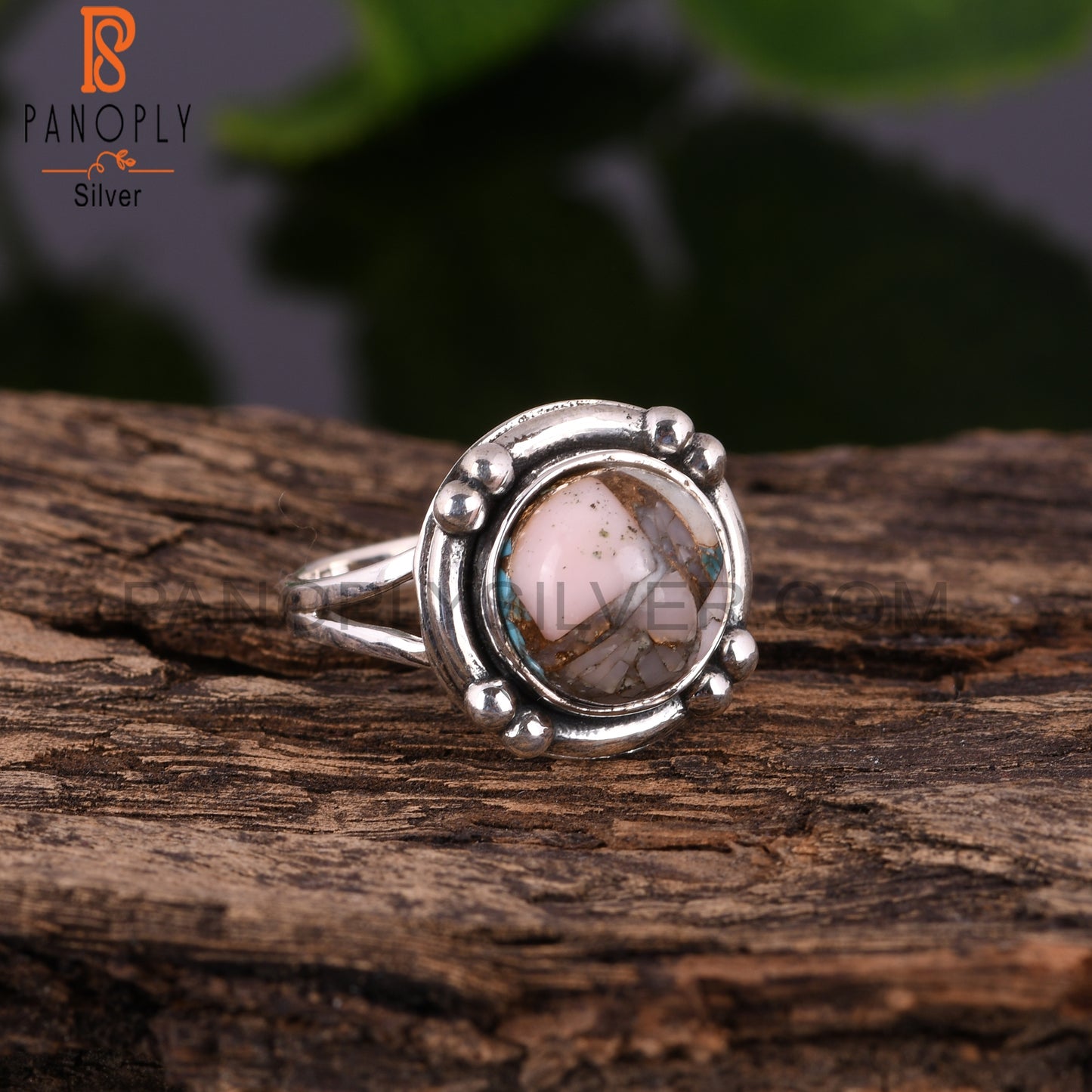 Mojave Pink Turquoise Round Shape 925 Silver Ring