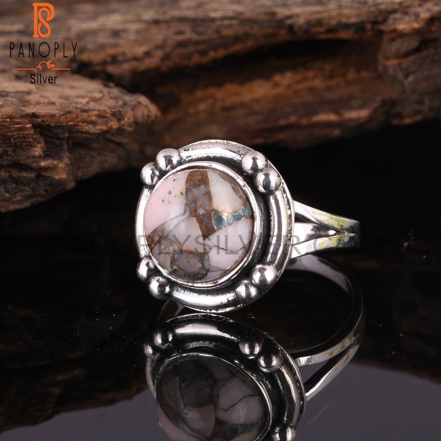 Mojave Pink Turquoise Round Shape 925 Silver Ring