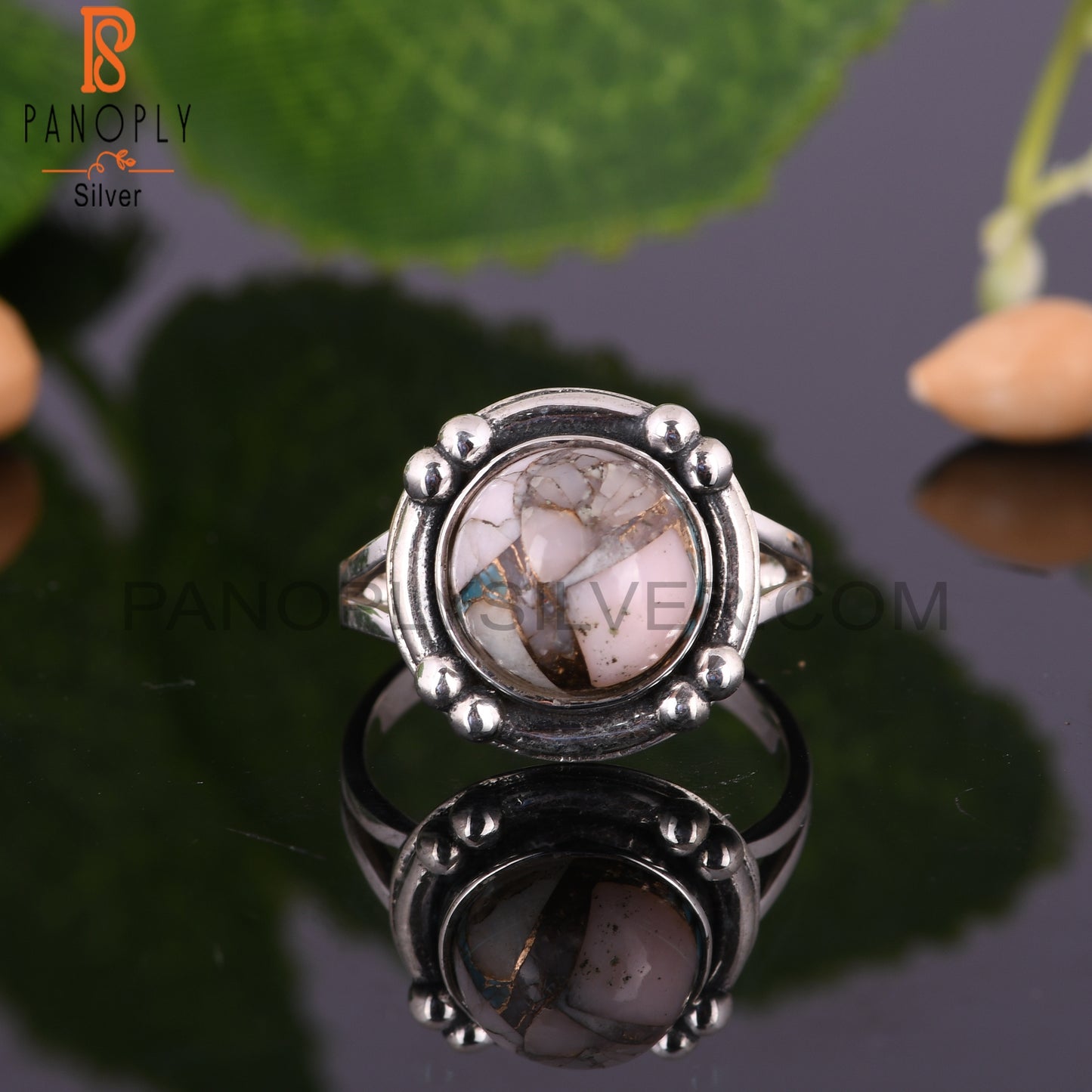 Mojave Pink Turquoise Round Shape 925 Silver Ring