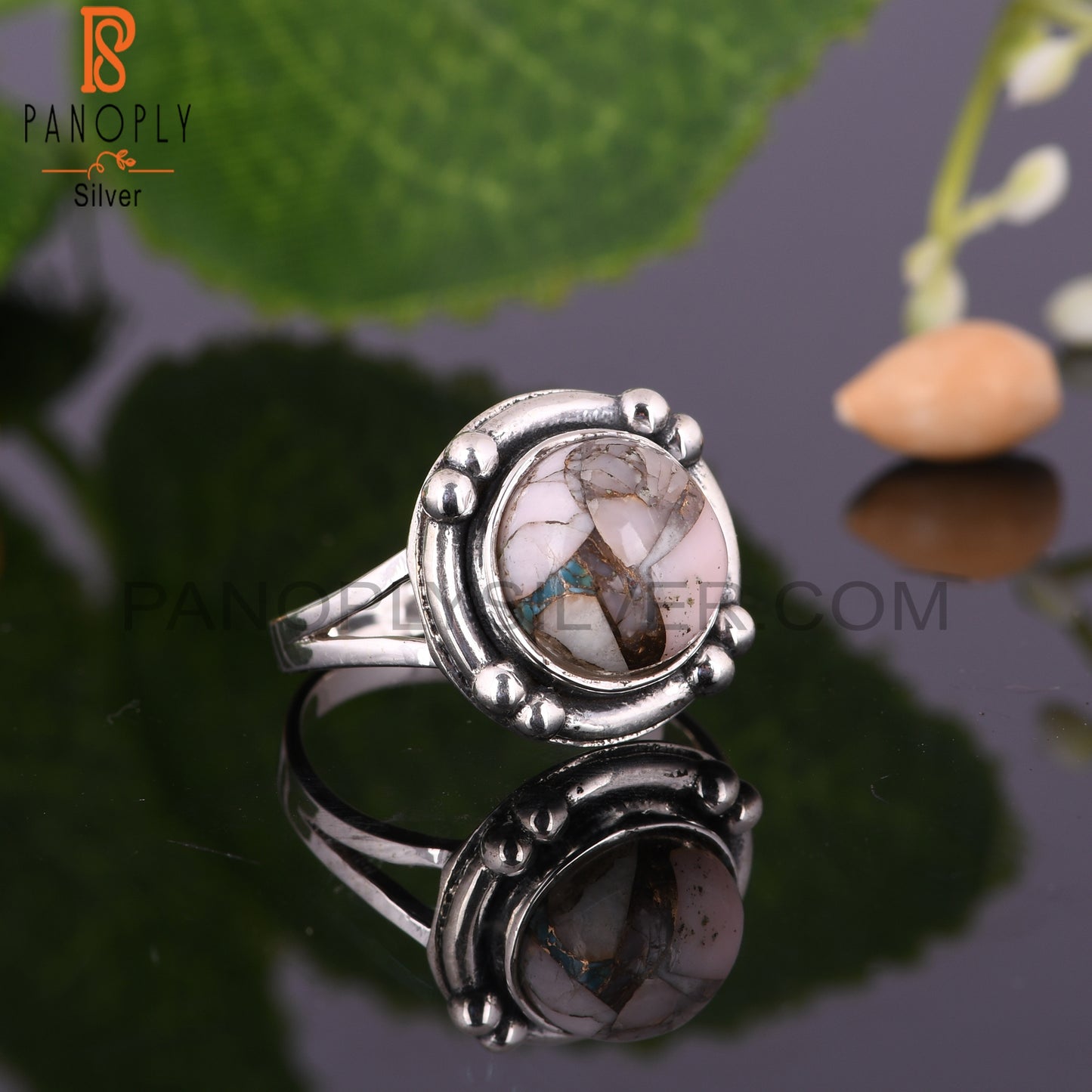 Mojave Pink Turquoise Round Shape 925 Silver Ring