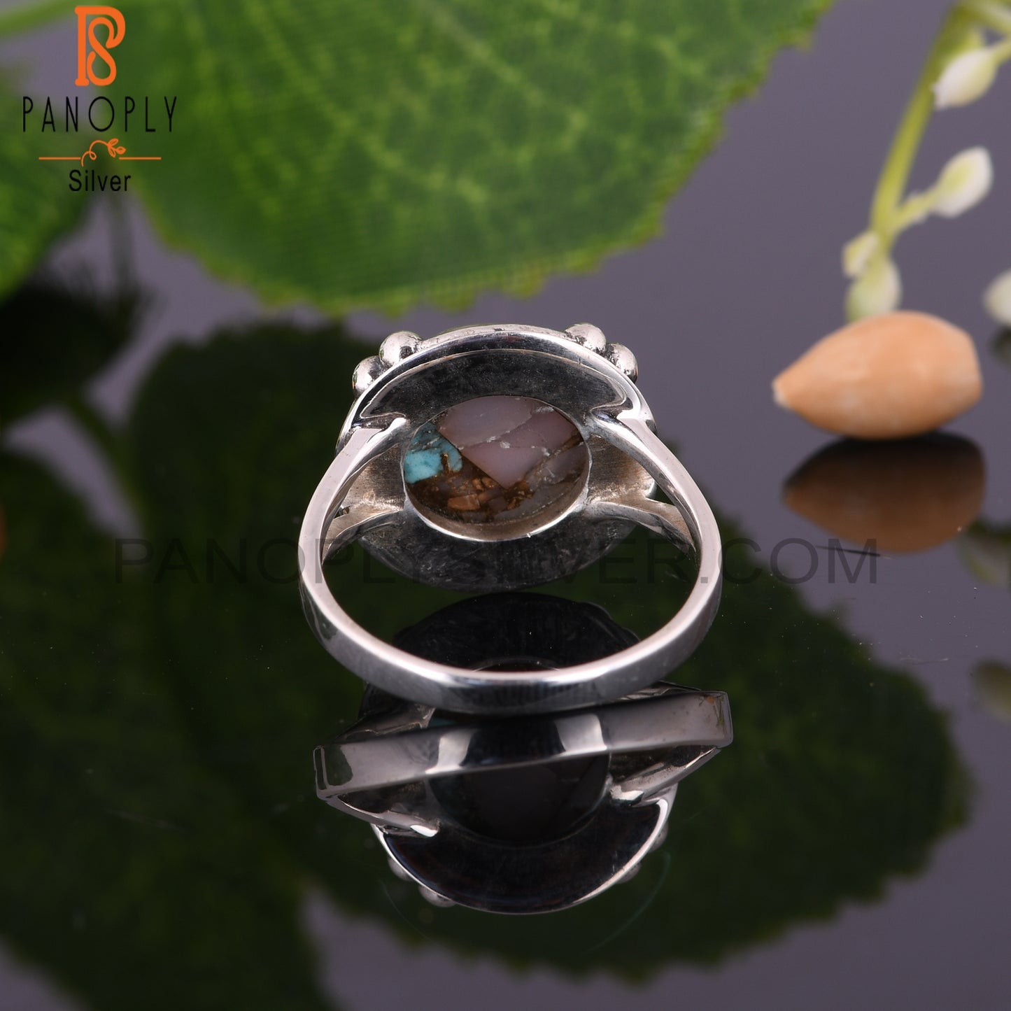 Mojave Pink Turquoise Round Shape 925 Silver Ring