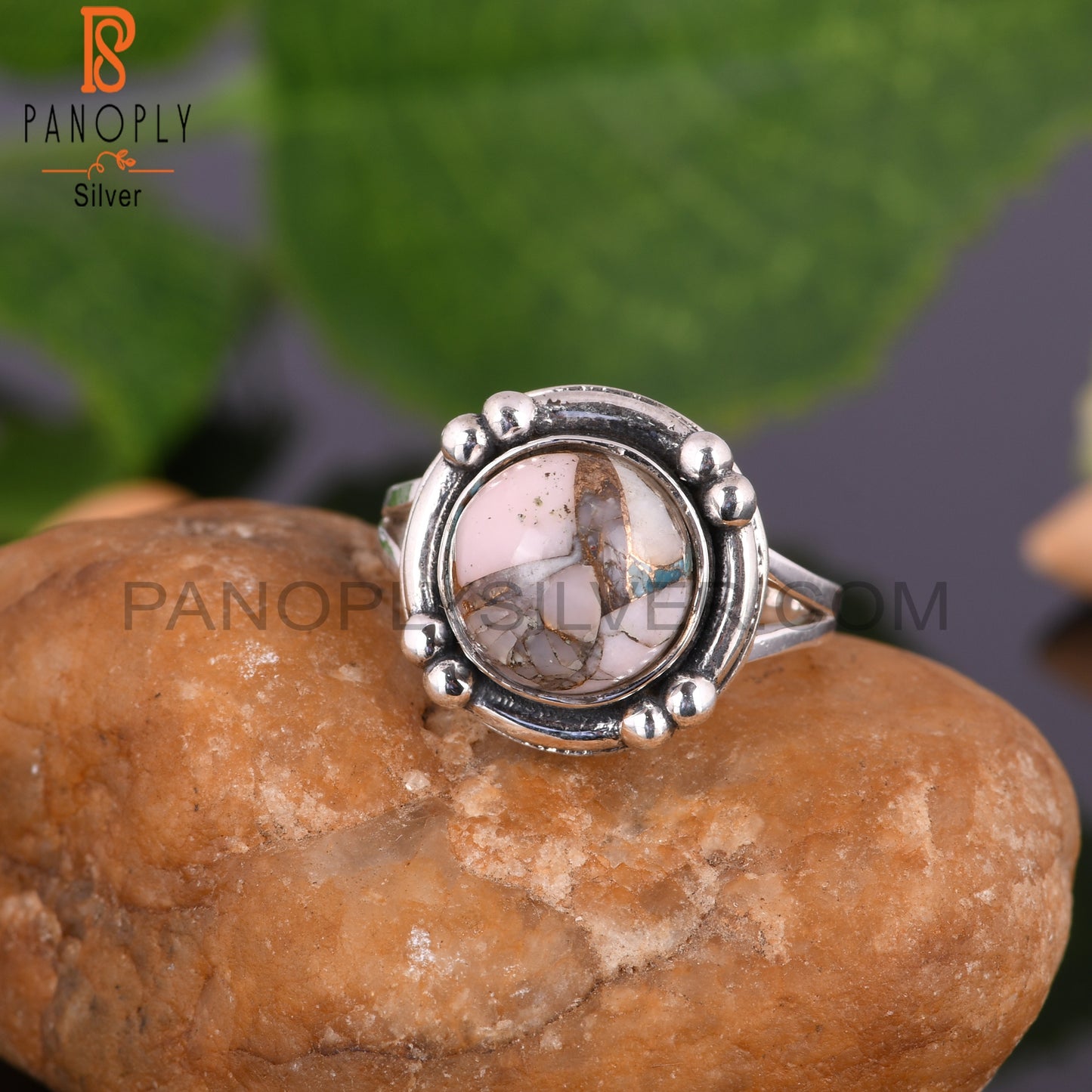 Mojave Pink Turquoise Round Shape 925 Silver Ring