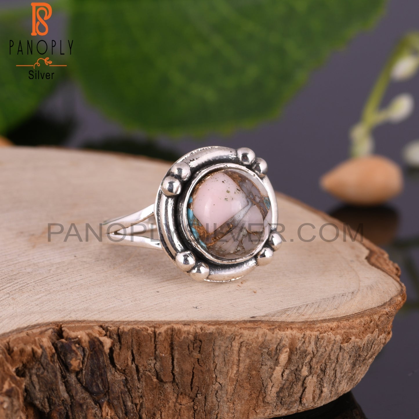 Mojave Pink Turquoise Round Shape 925 Silver Ring