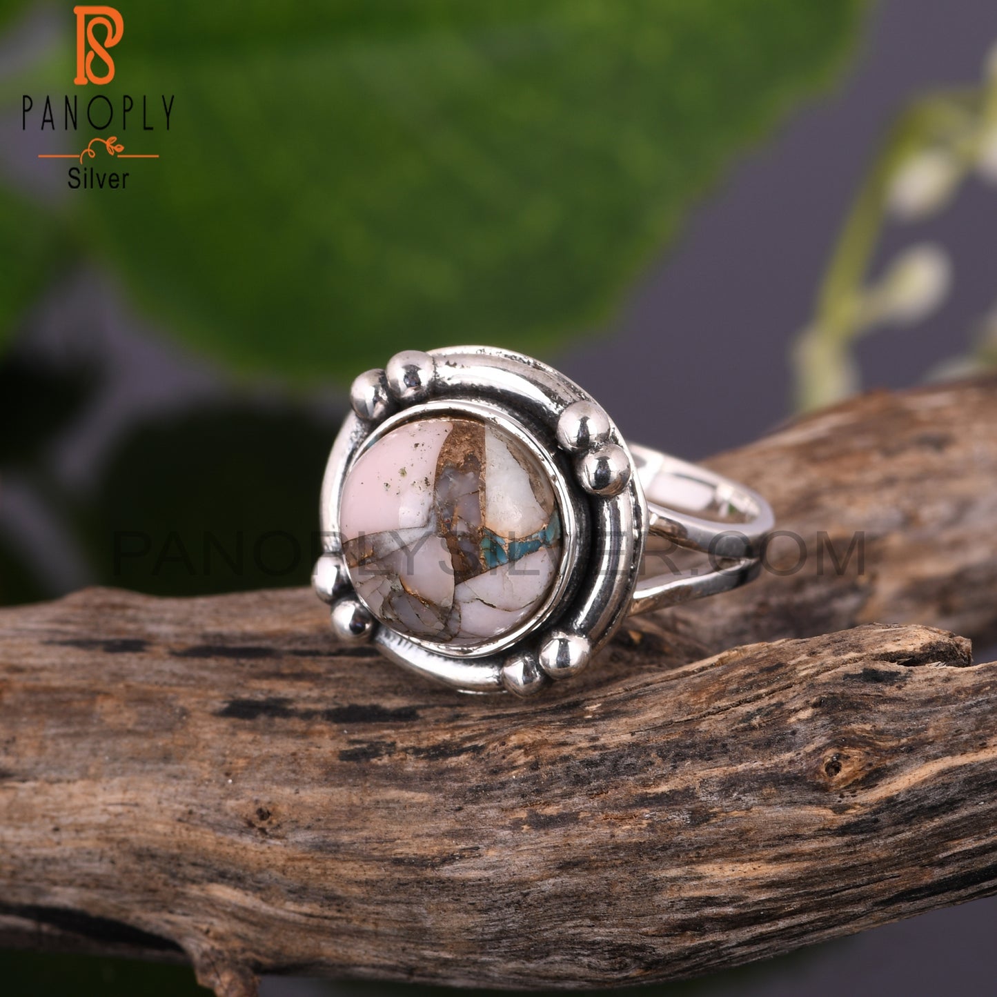Mojave Pink Turquoise Round Shape 925 Silver Ring