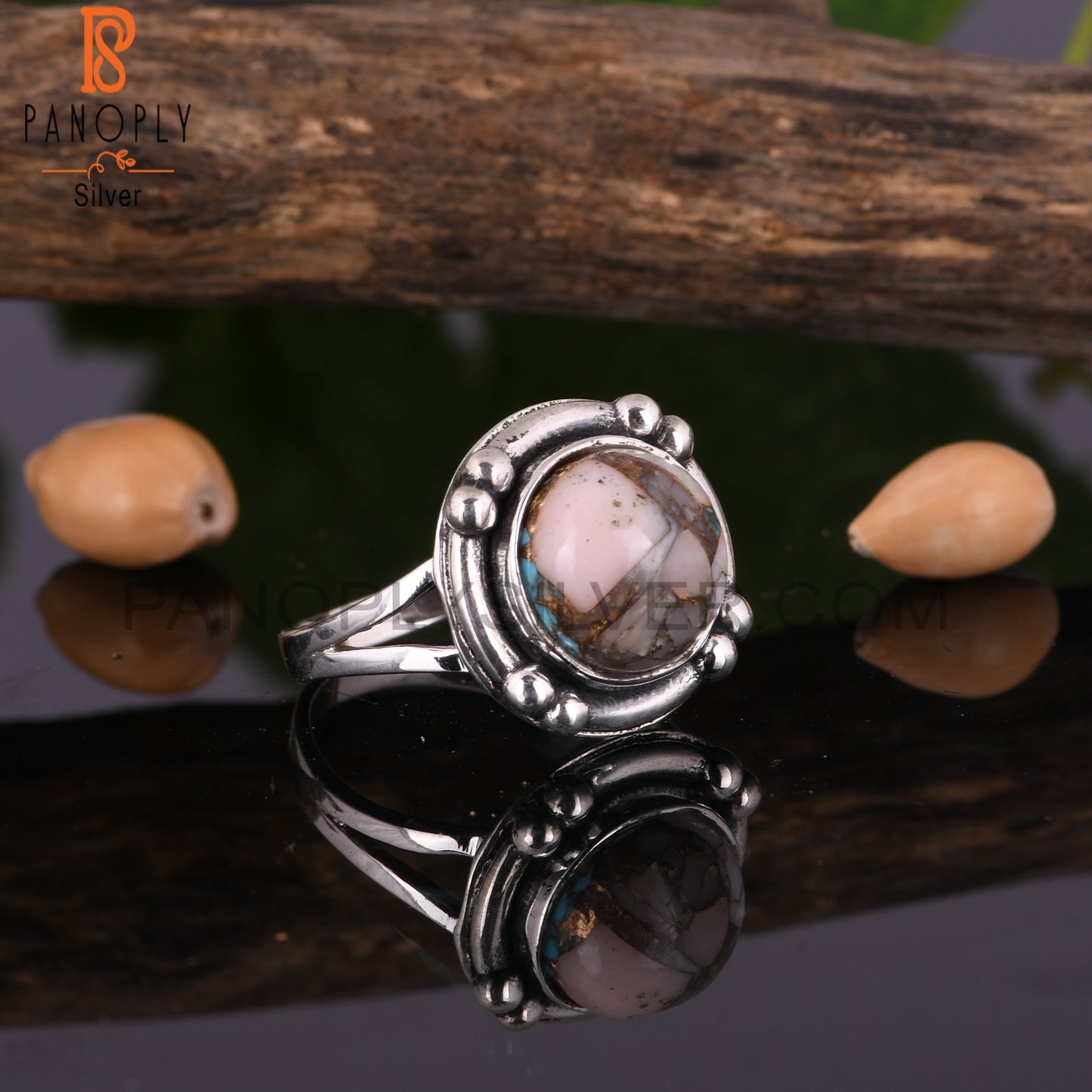 Mojave Pink Turquoise Round Shape 925 Silver Ring