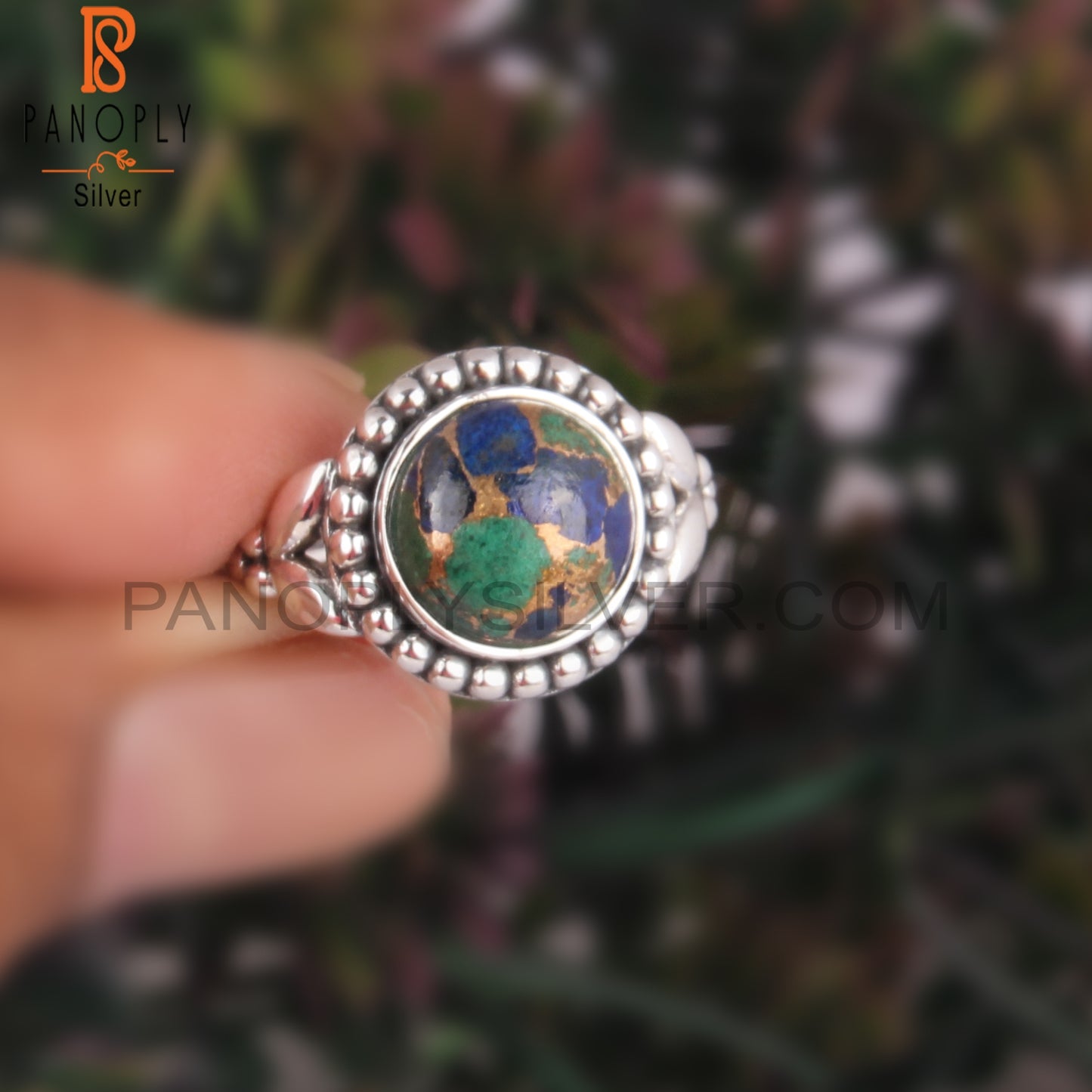 Mojave Azurite Malachite 925 Silver Party Wear Ring