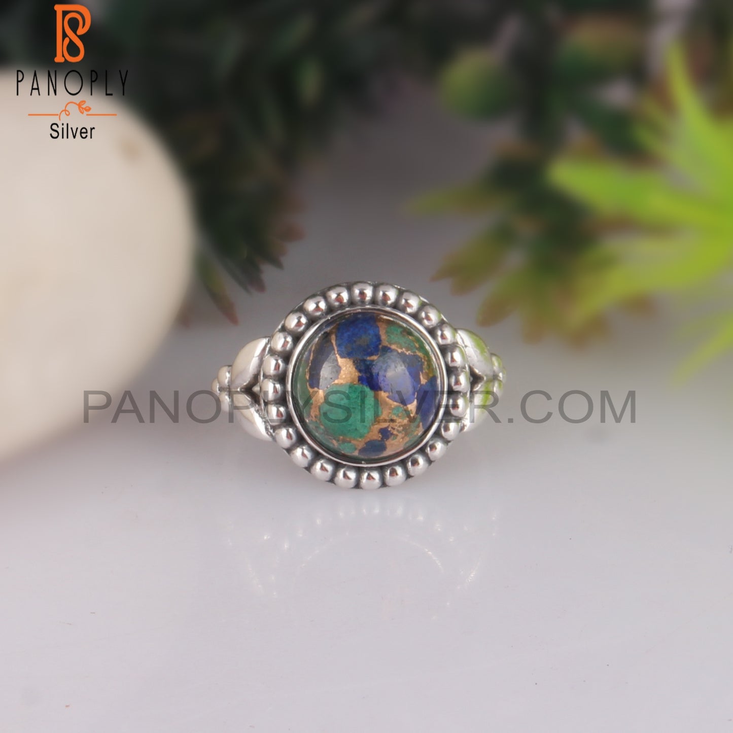 Mojave Azurite Malachite 925 Silver Party Wear Ring