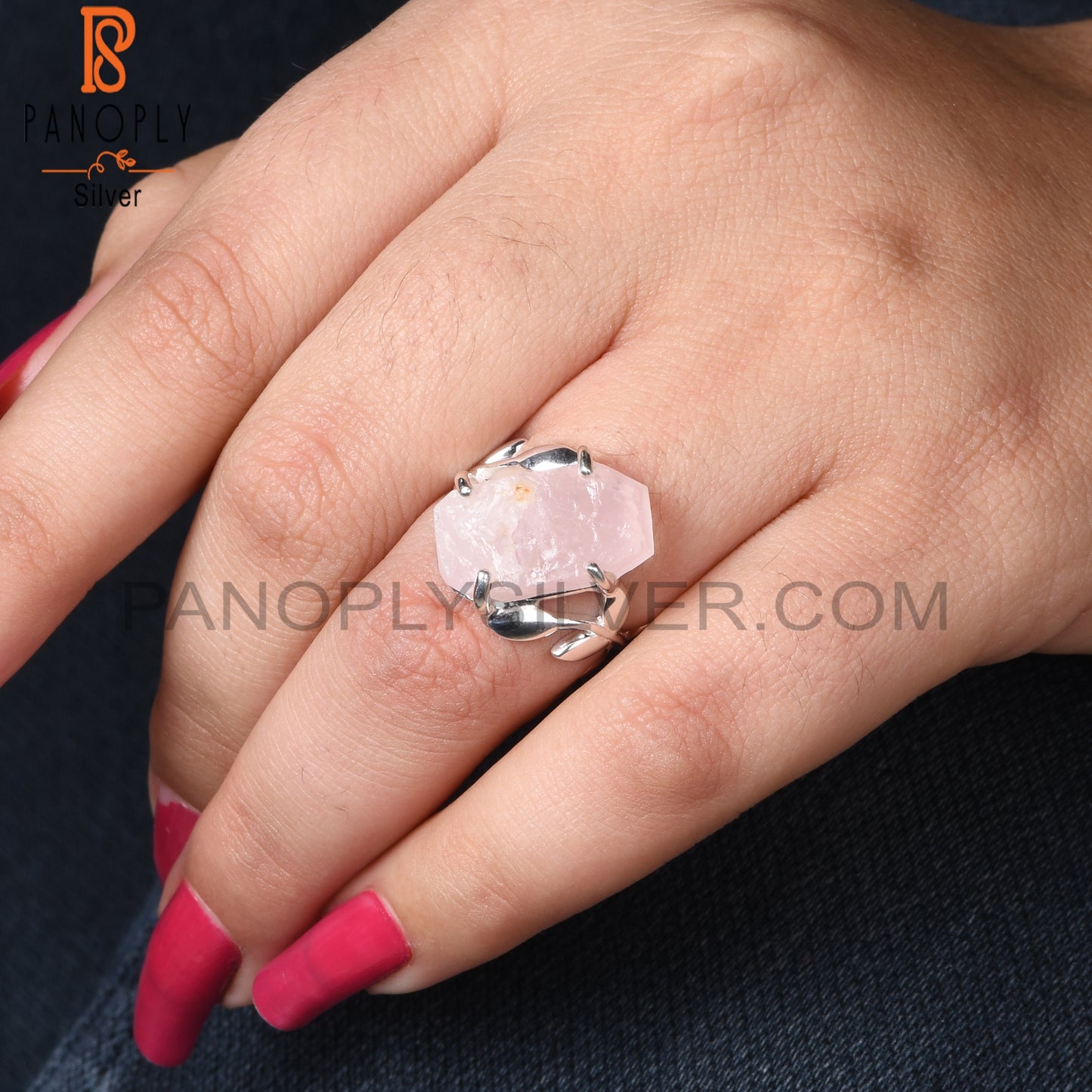 Rainbow Moonstone 925 Sterling Silver Leaf Branch Ring