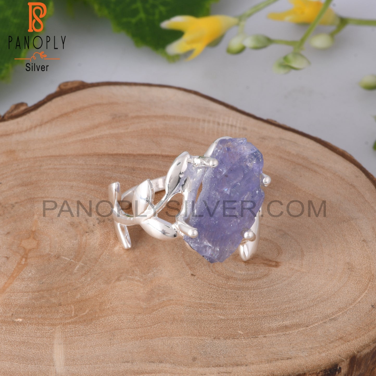 Branch Tanzanite Rough 925 Sterling Silver Leaf Ring