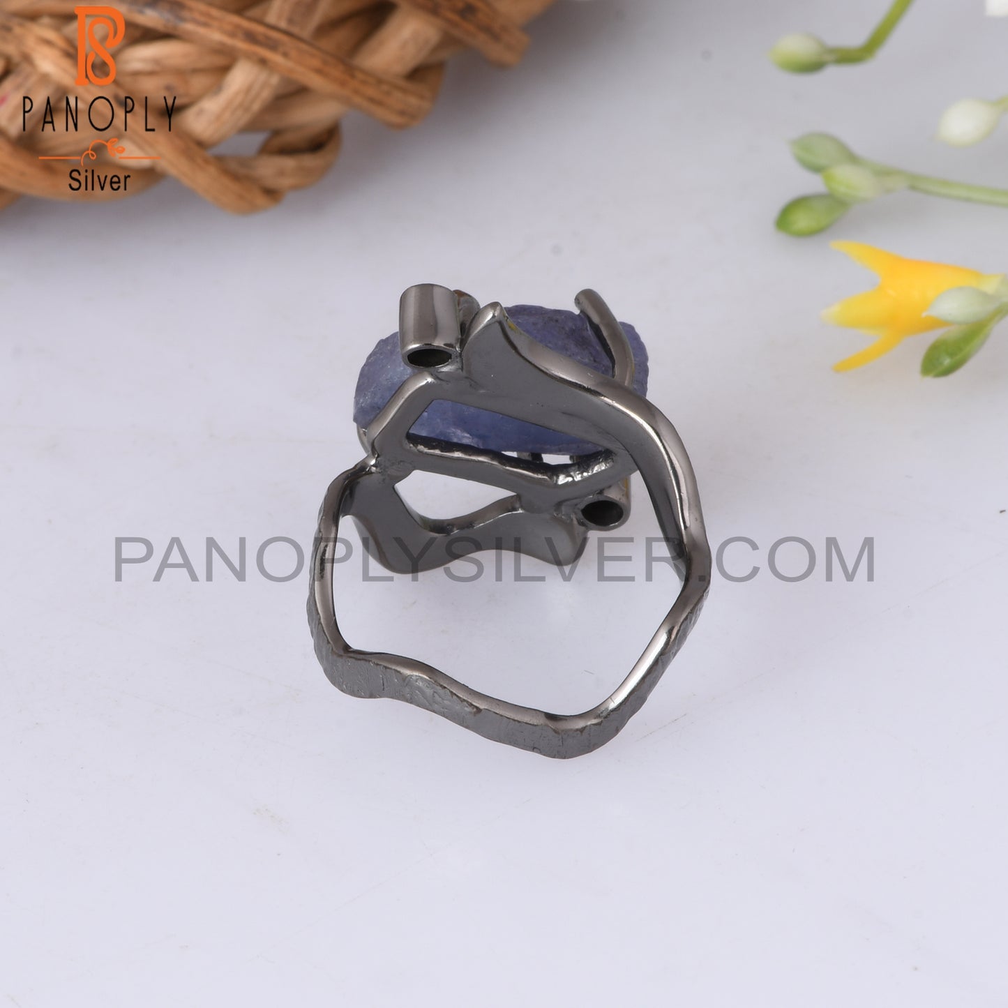 Tanzanite & Diamond 925 Sterling Silver Black Ring