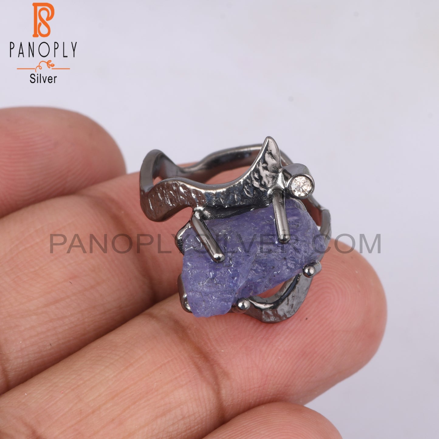 Tanzanite & Diamond 925 Sterling Silver Black Ring