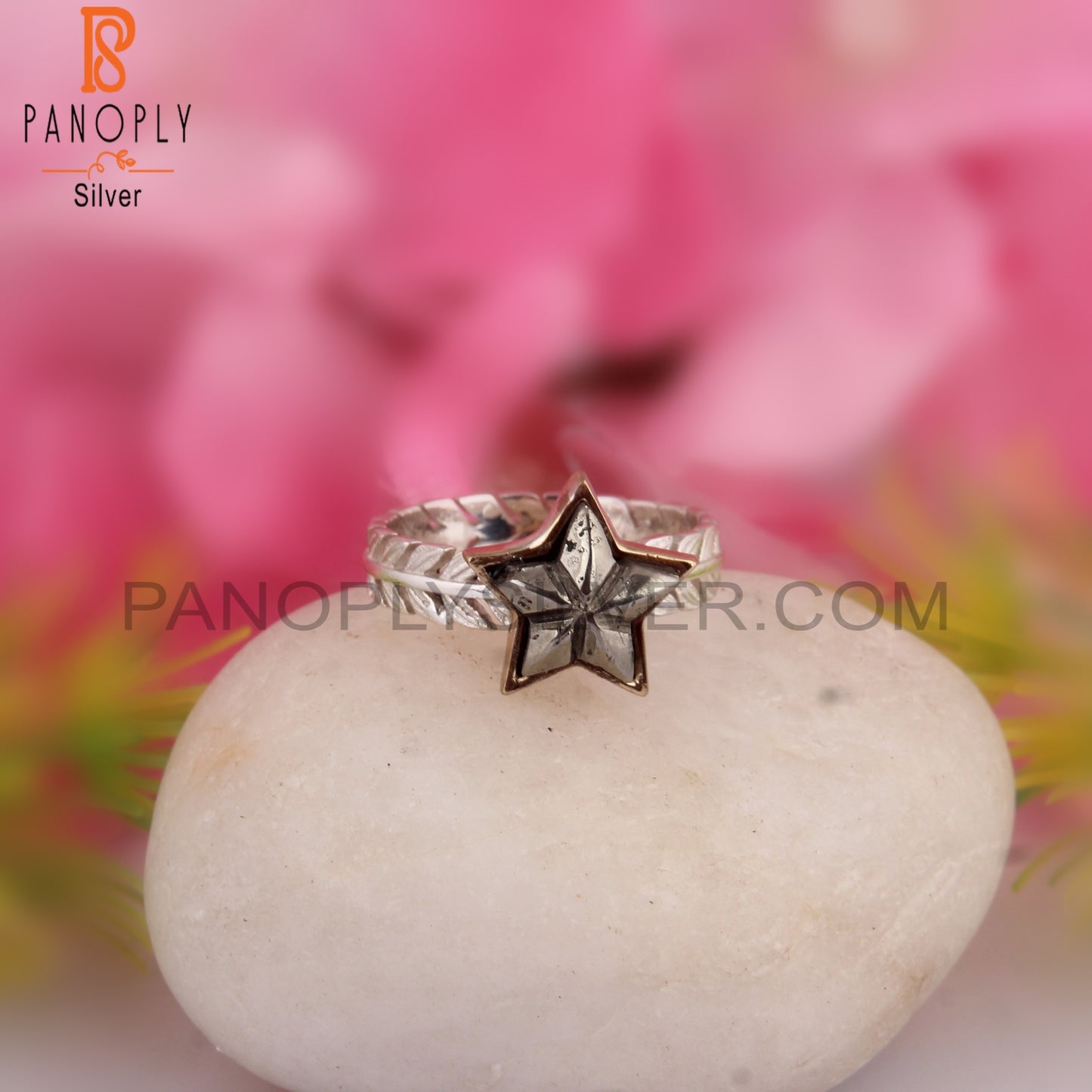 Pyrite Star Shape 925 Sterling Silver Hypoallergenic Ring