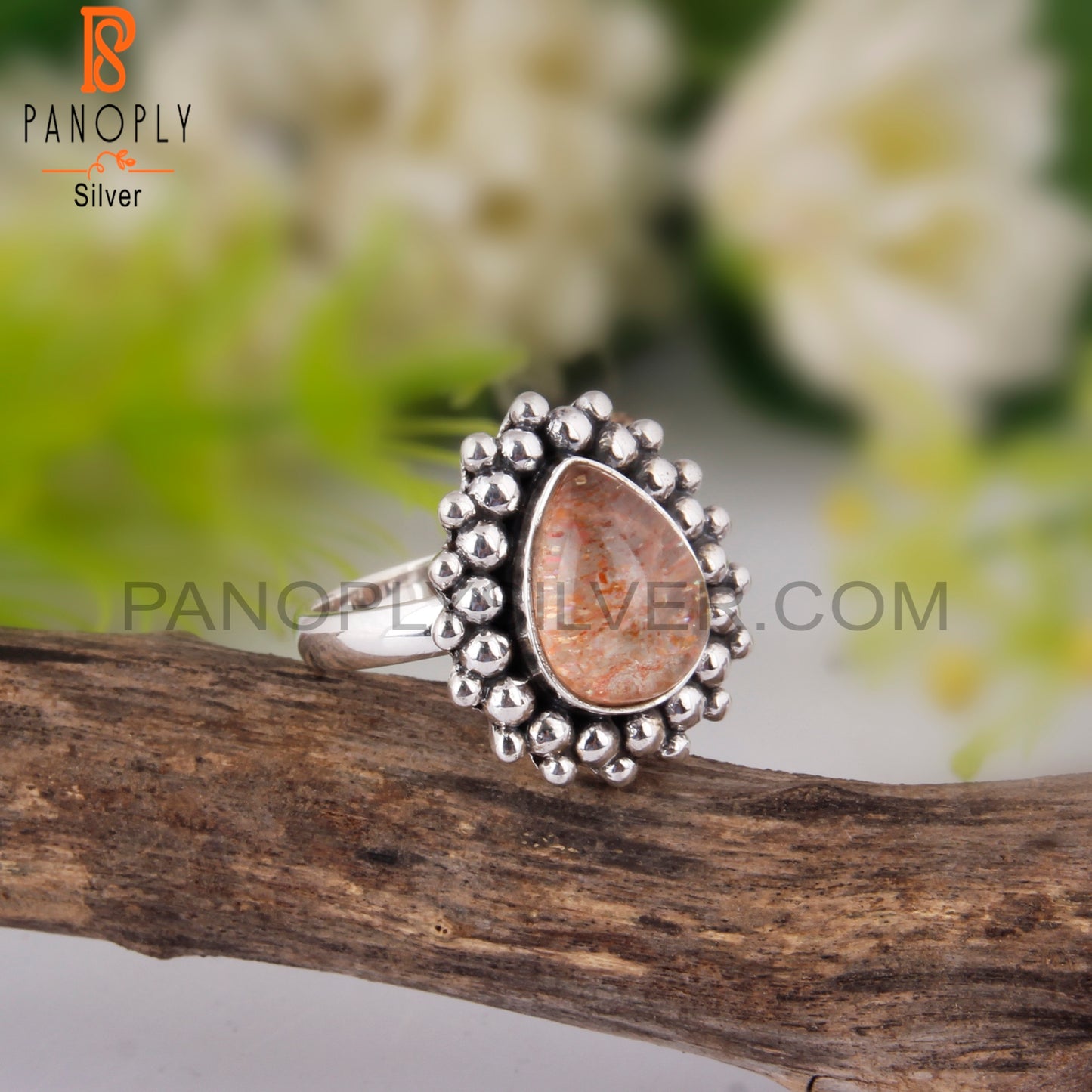 Doublet Sunstone Crystal Pear Shape 925 Sterling Silver Ring