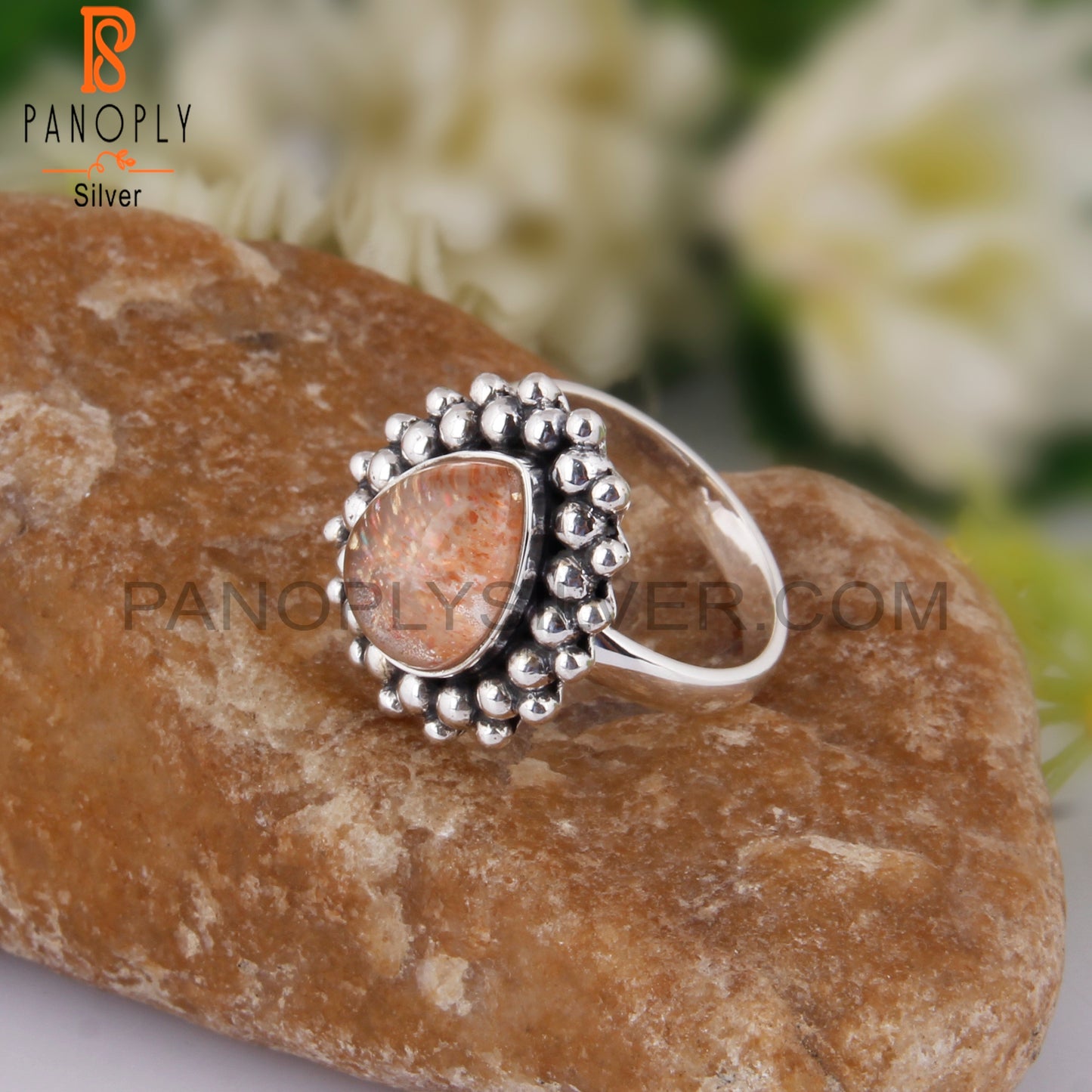 Doublet Sunstone Crystal Pear Shape 925 Sterling Silver Ring