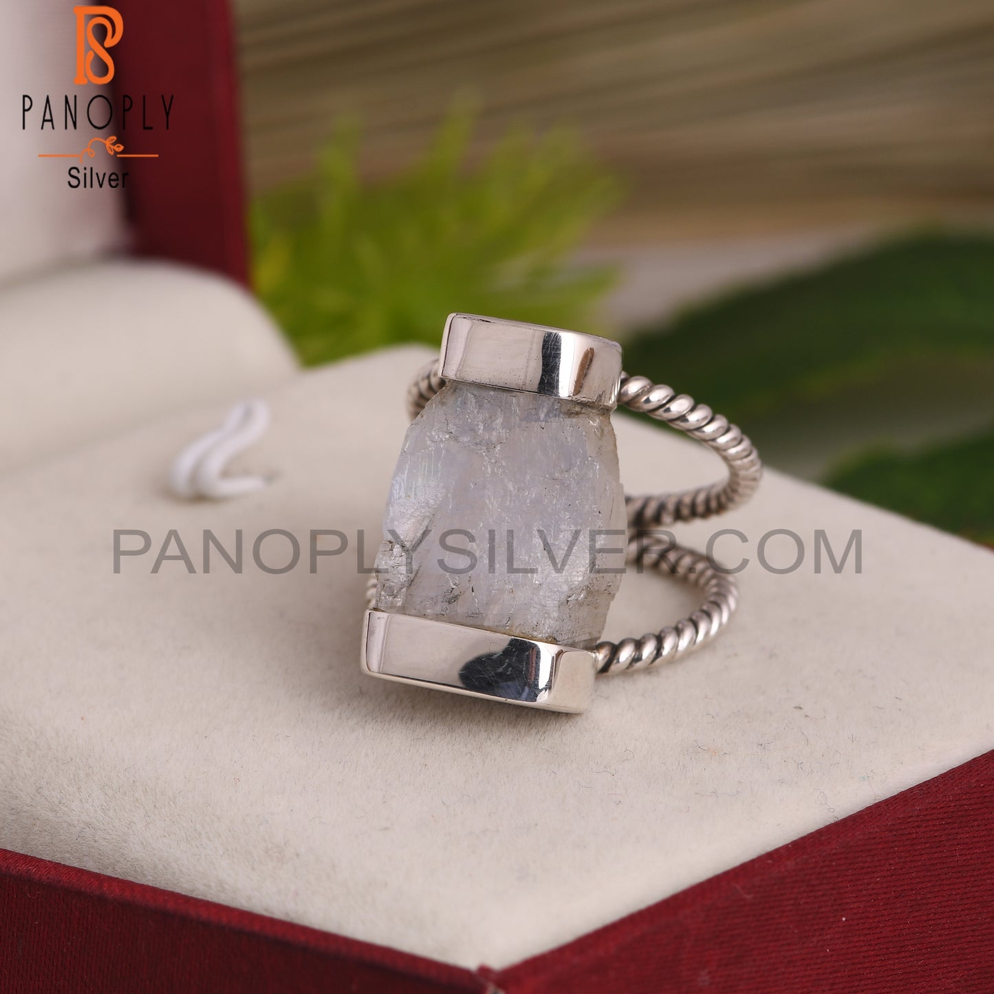 Rainbow Moonstone Rough Sterling Silver Ring
