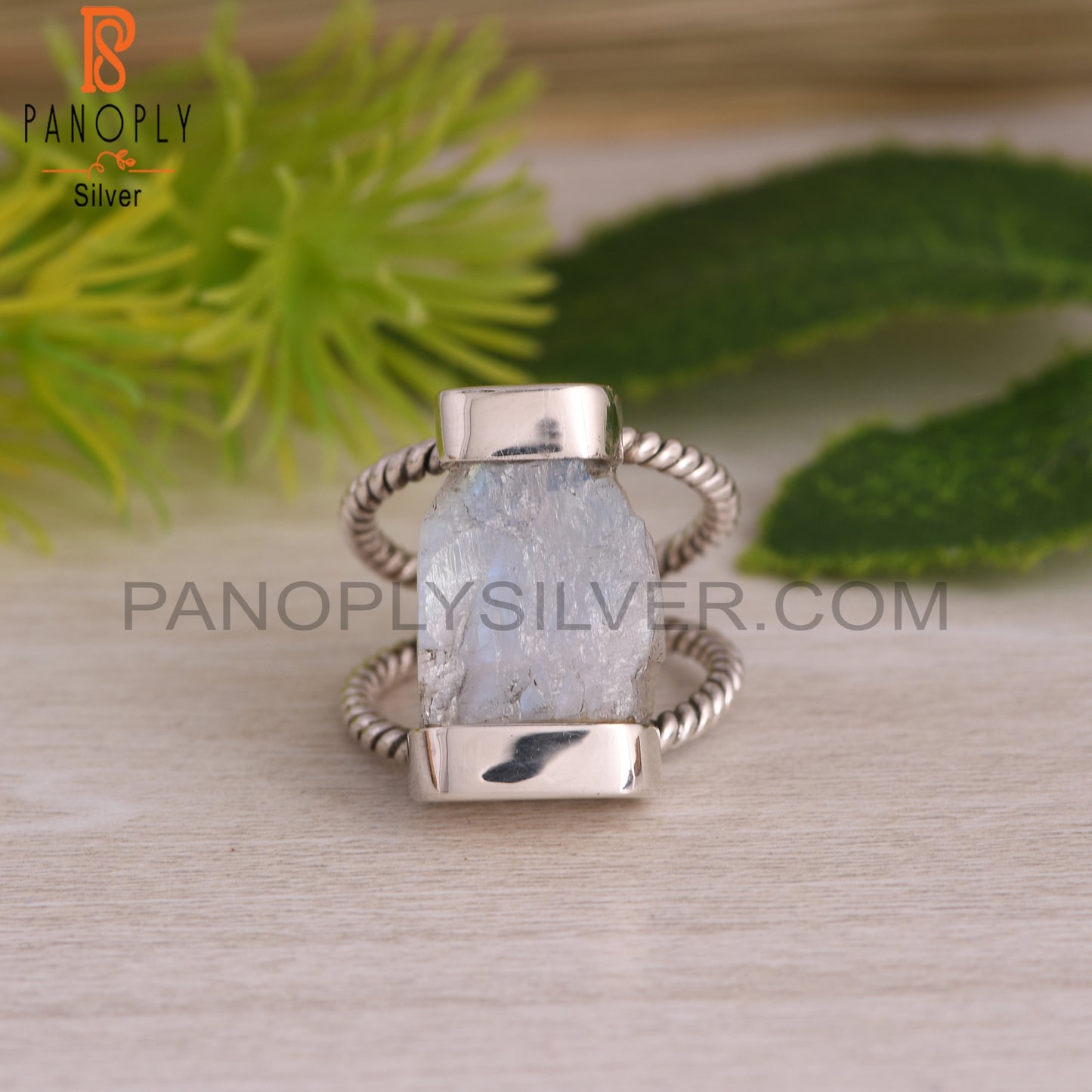 Rainbow Moonstone Rough Sterling Silver Ring