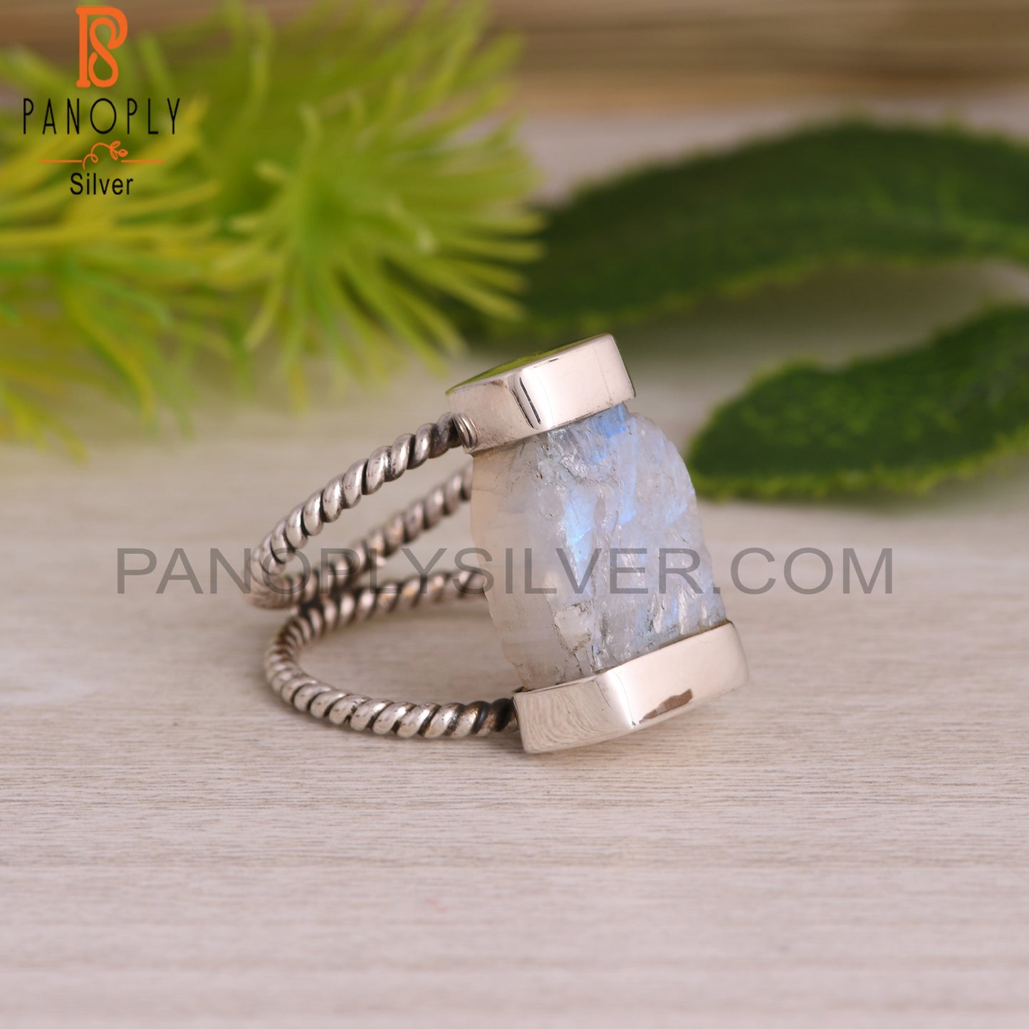 Rainbow Moonstone Rough Sterling Silver Ring