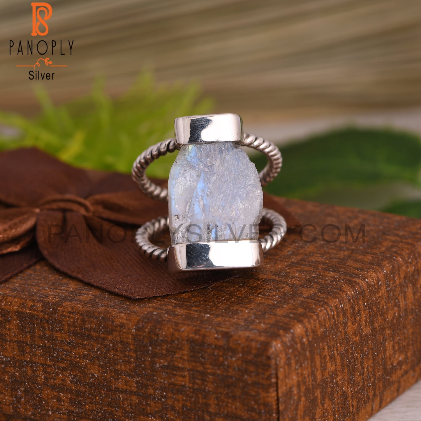 Rainbow Moonstone Rough Sterling Silver Ring