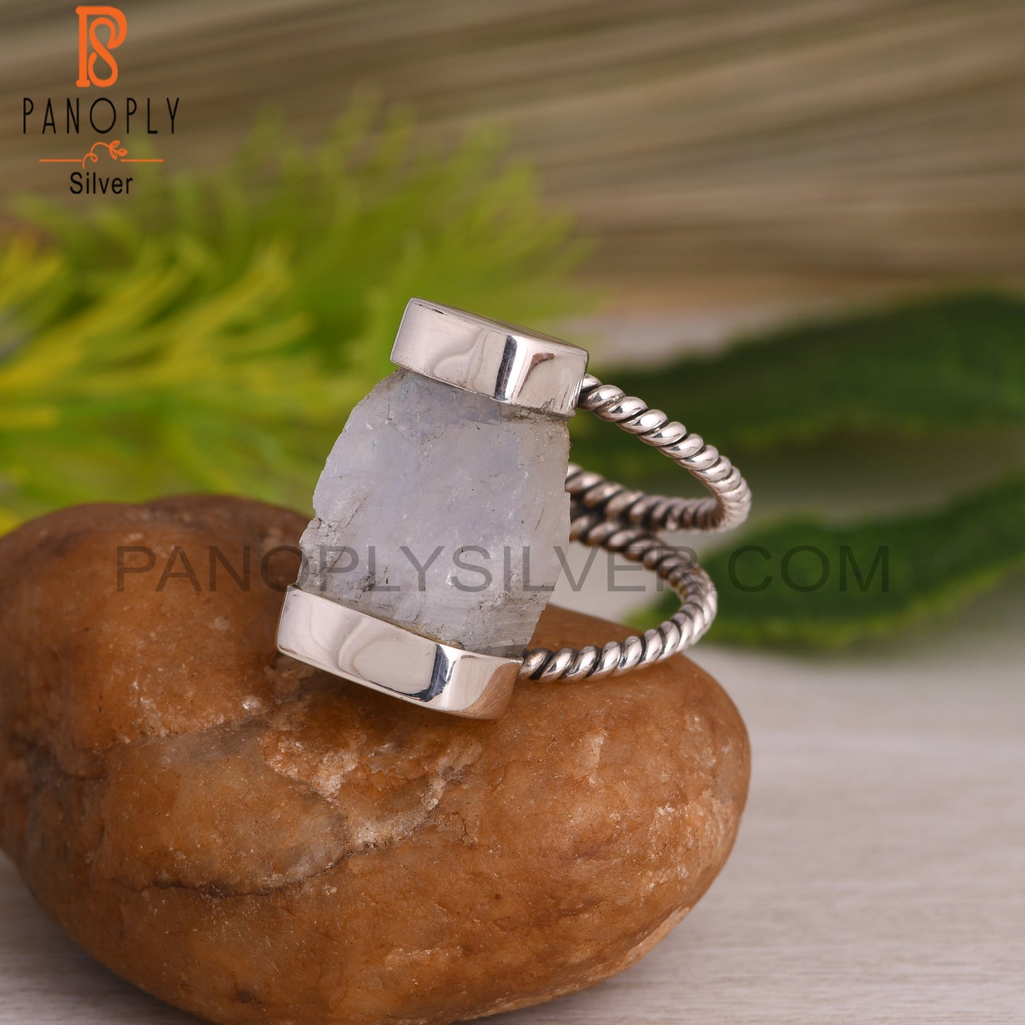 Rainbow Moonstone Rough Sterling Silver Ring