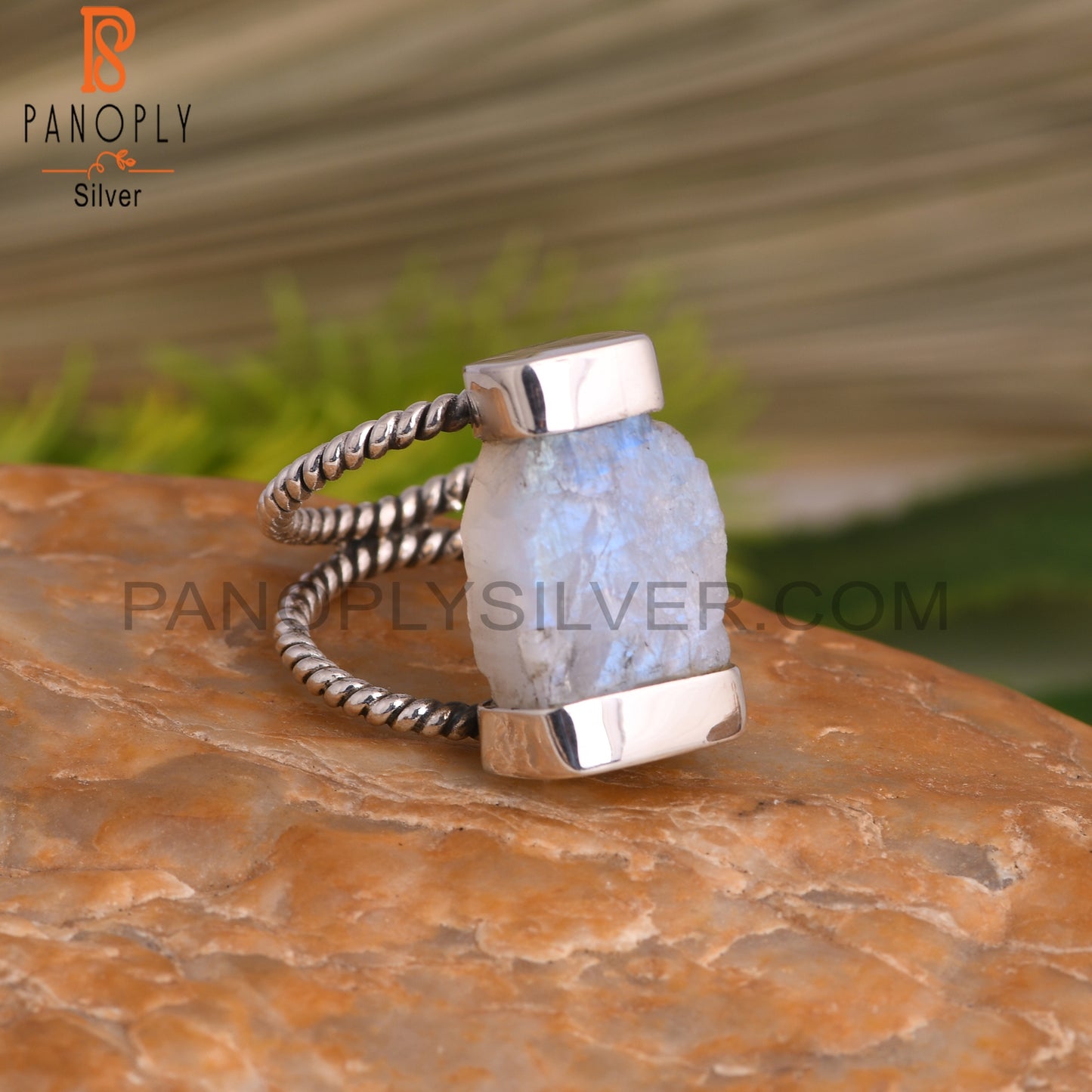 Rainbow Moonstone Rough Sterling Silver Ring