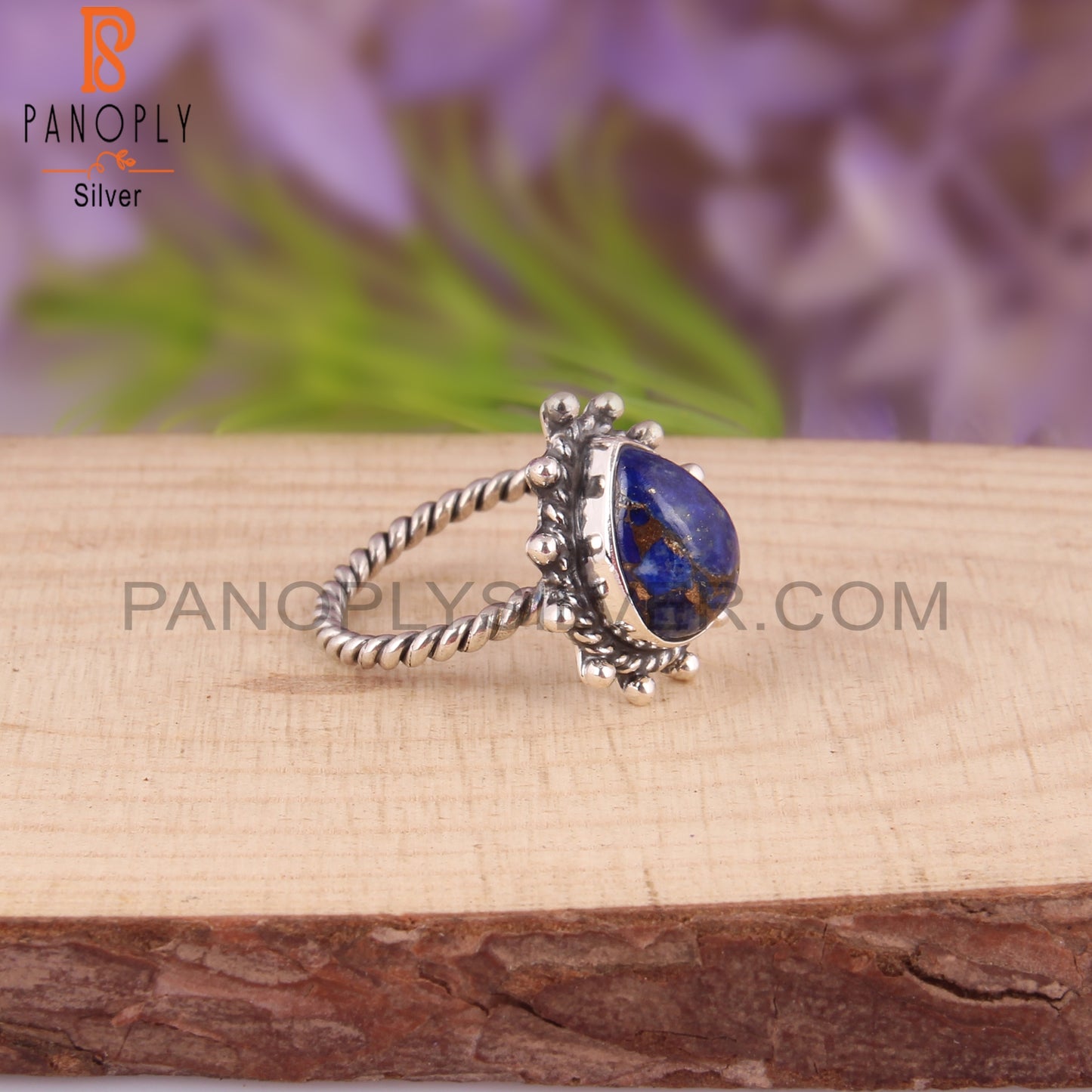 Mojave Copper Lapis Pear Shape Party Wear 925 Silver Ring