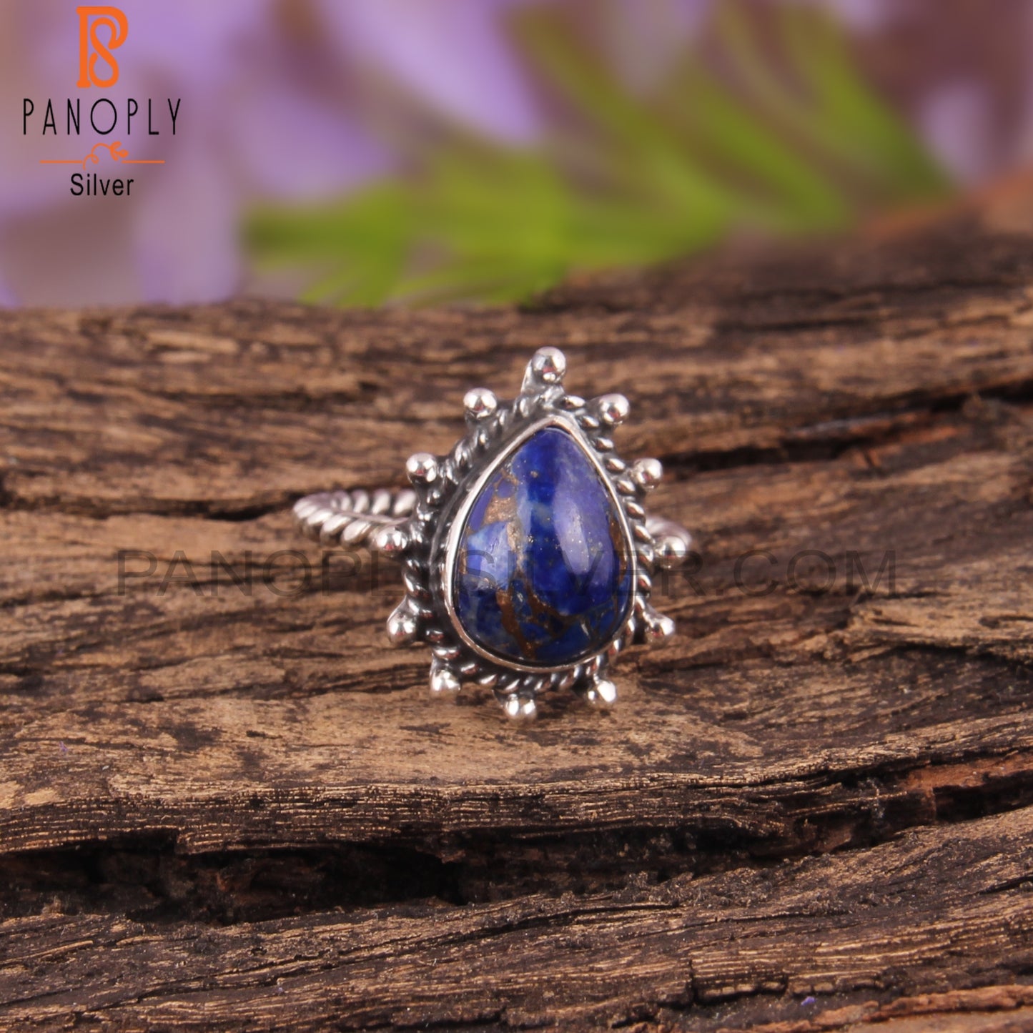 Mojave Copper Lapis Pear Shape Party Wear 925 Silver Ring