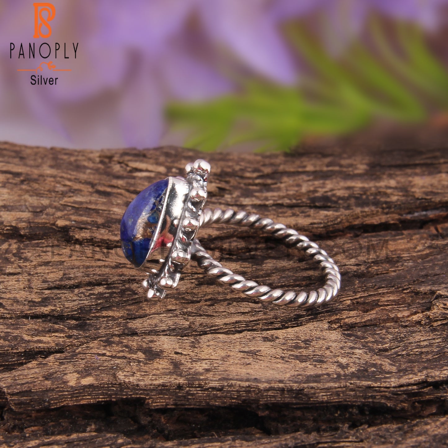 Mojave Copper Lapis Pear Shape Party Wear 925 Silver Ring