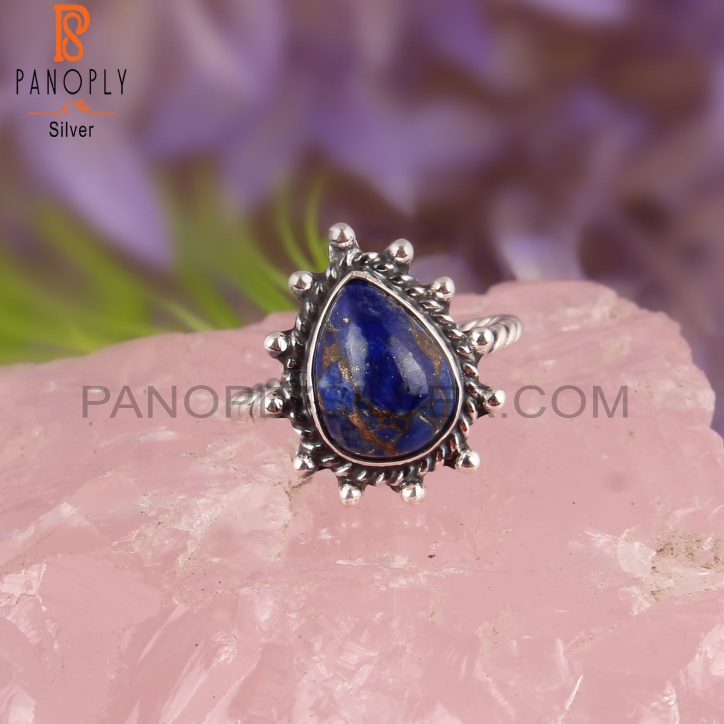Mojave Copper Lapis Pear Shape Party Wear 925 Silver Ring