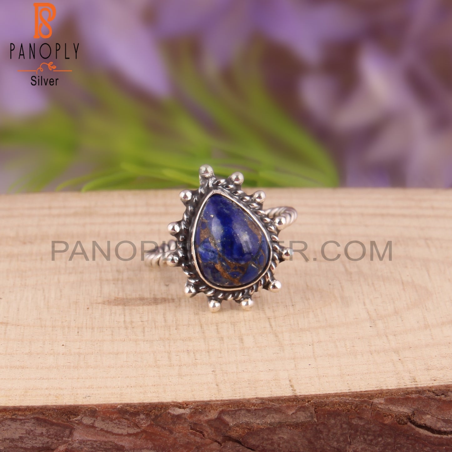 Mojave Copper Lapis Pear Shape Party Wear 925 Silver Ring