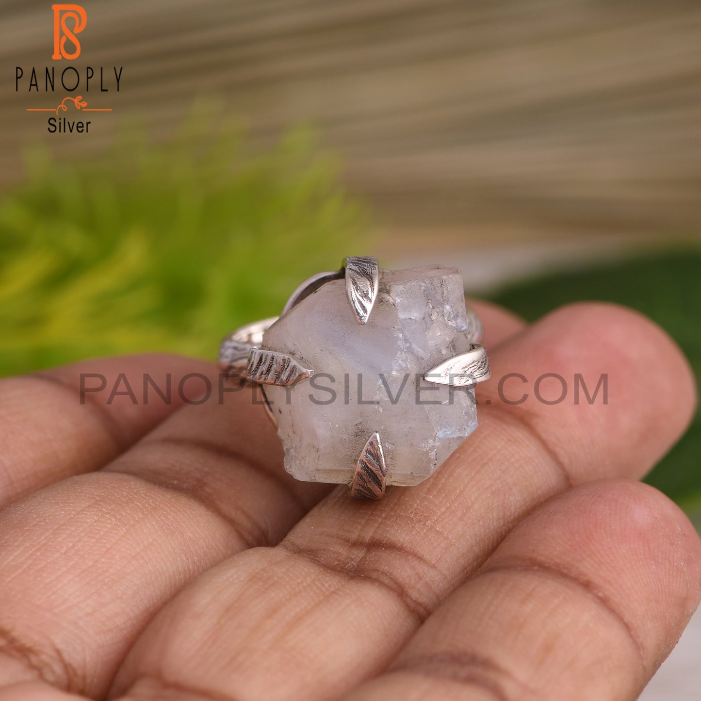 Rainbow Moonstone Rough 925 Sterling Silver Ring