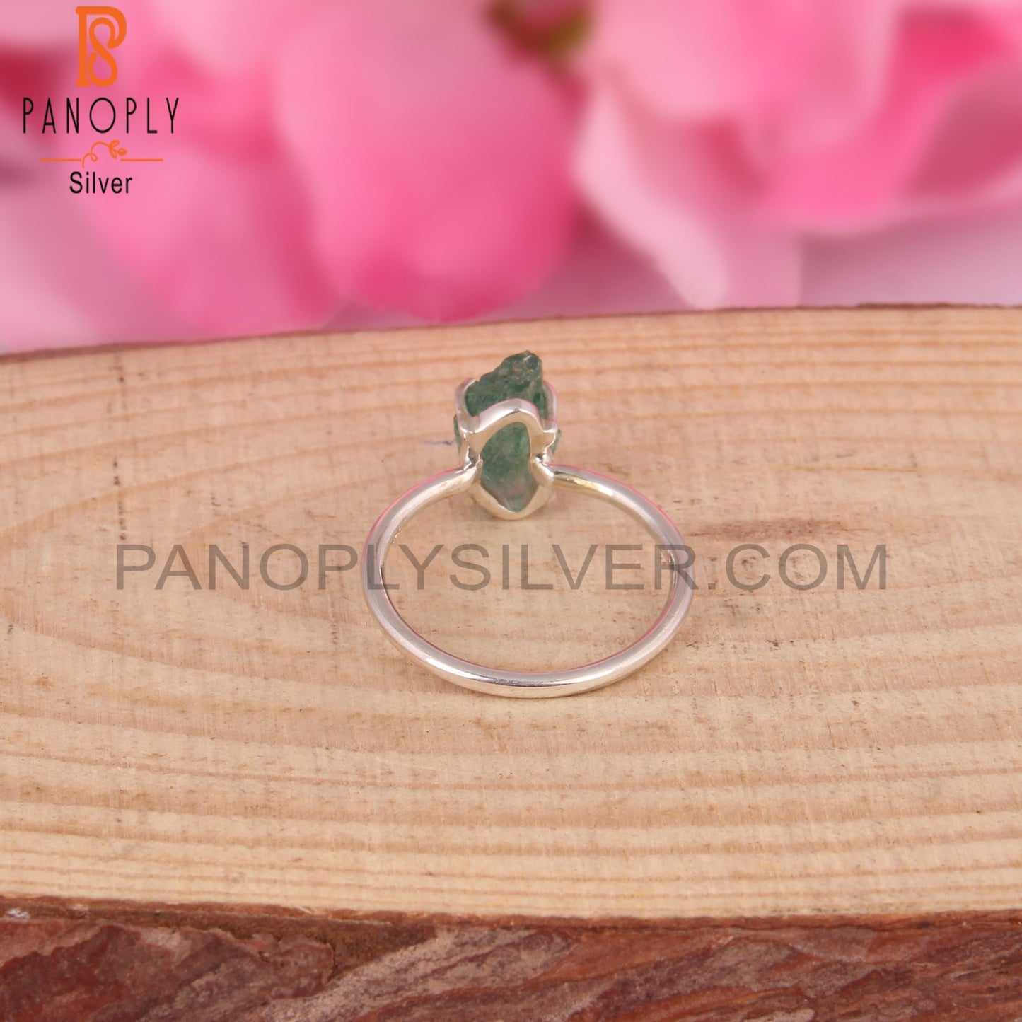 Emerald Green Rough 925 Sterling Silver Ring