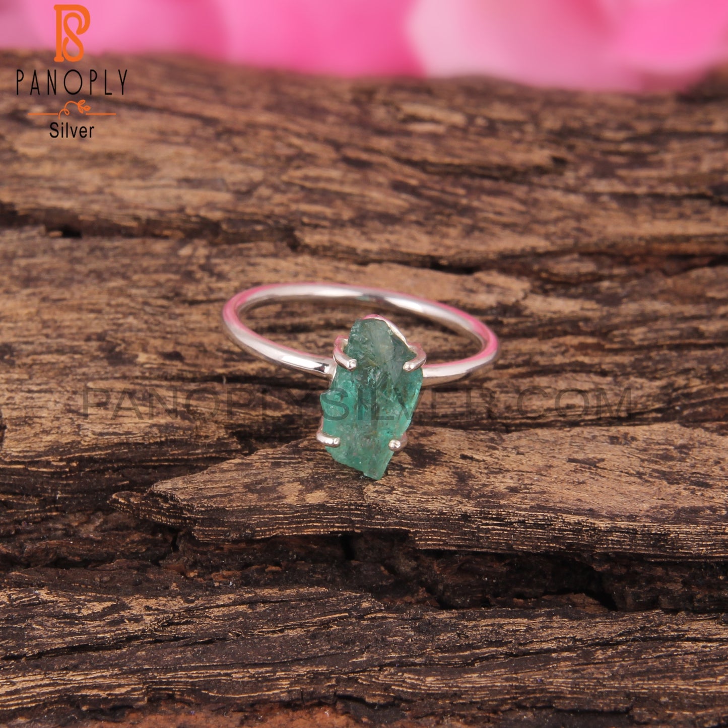 Emerald Green Rough 925 Sterling Silver Ring