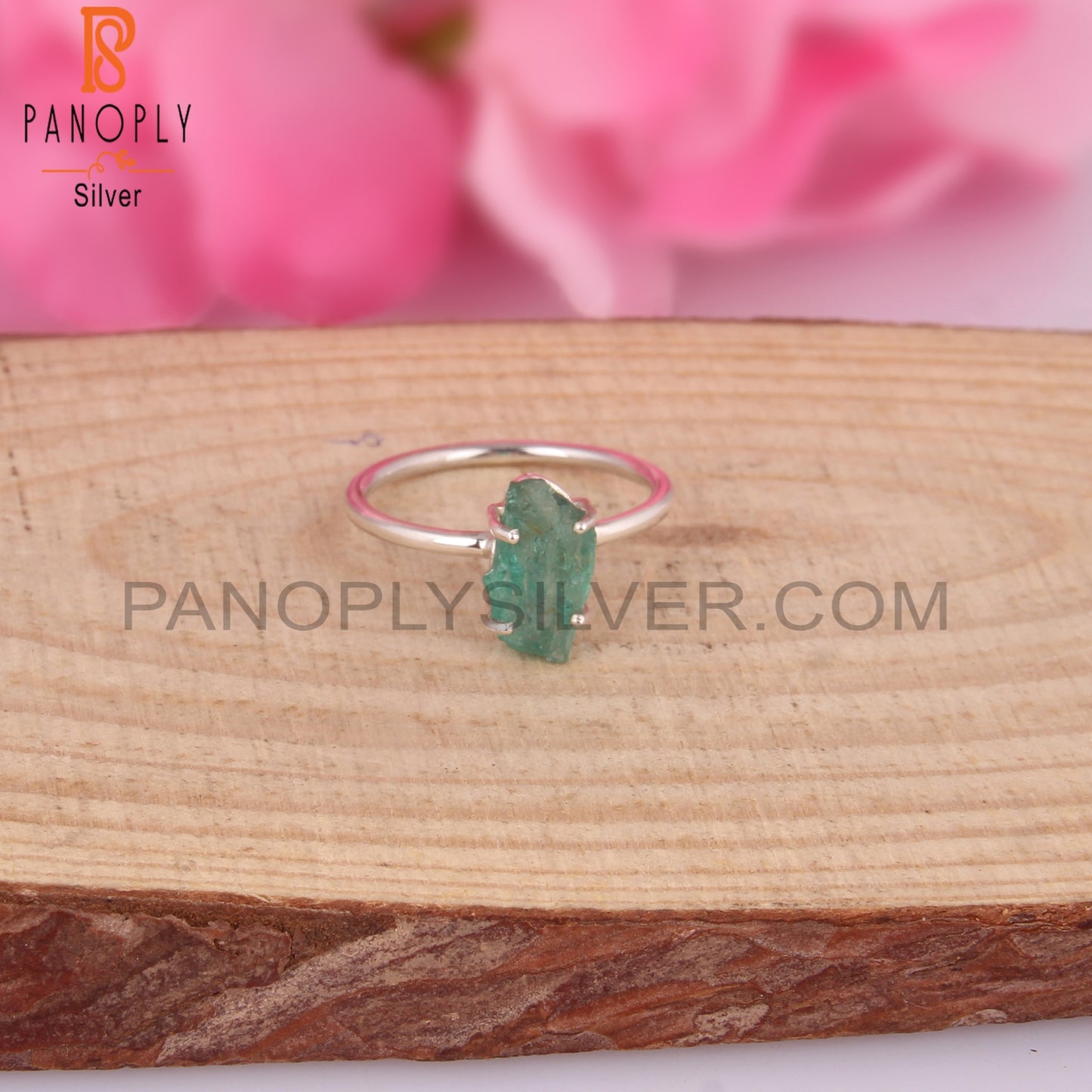 Emerald Green Rough 925 Sterling Silver Ring