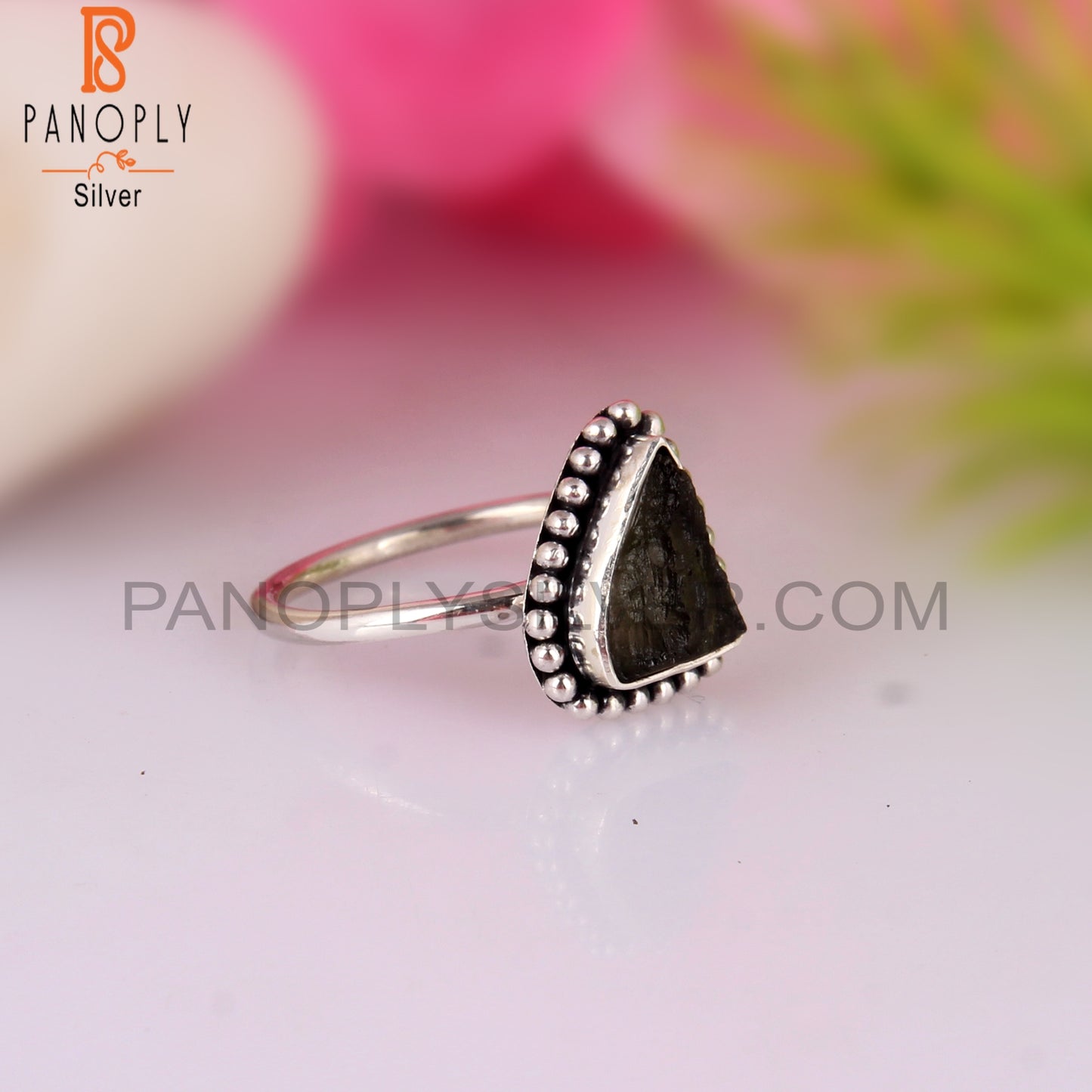 Moldavite 925 Sterling Silver Classic Statement Ring