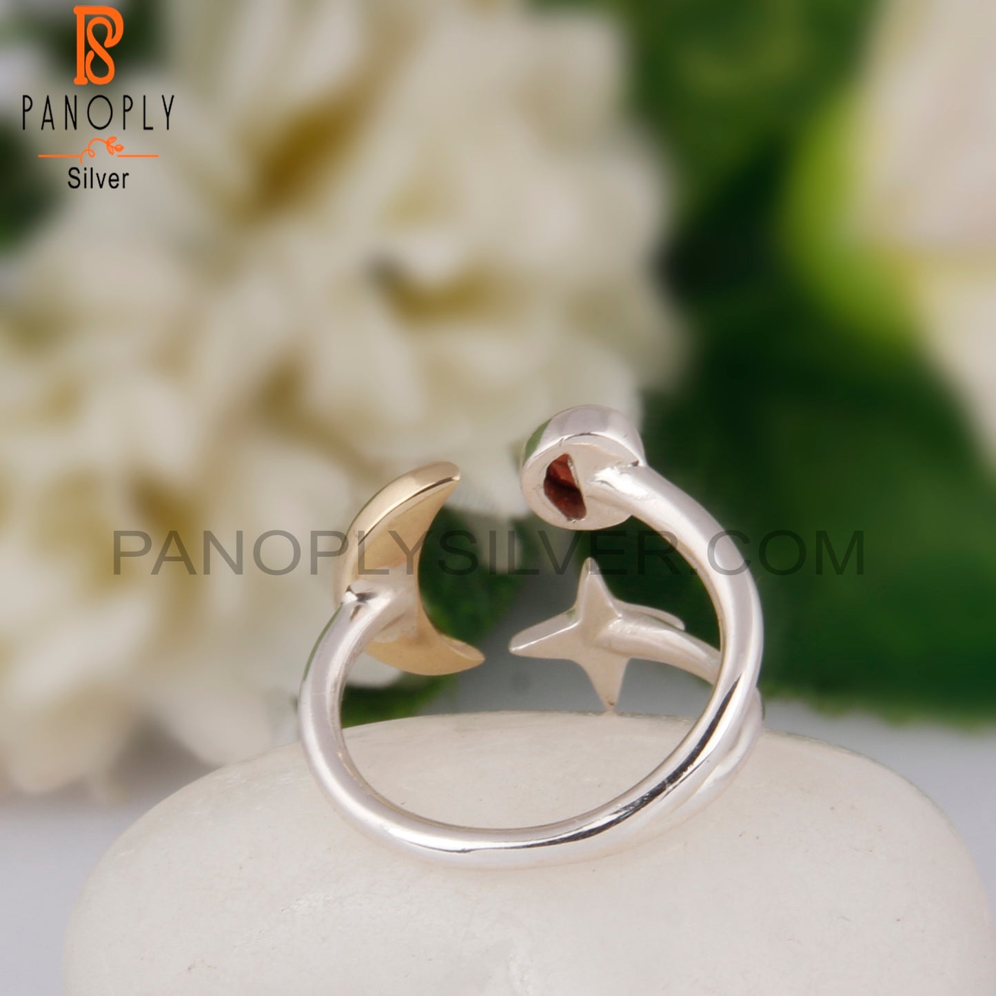 Garnet 925 Sterling Silver Star Moon Charm Ring