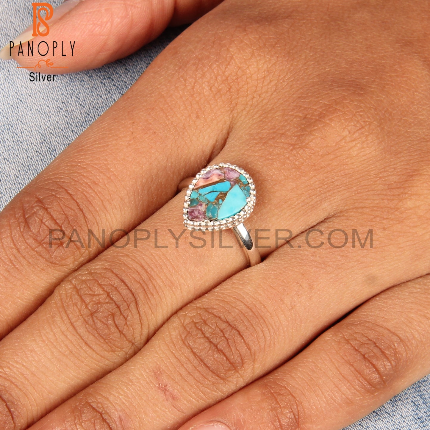 Natural Mojave Purple Oyster Turquoise Pear 925 Stylish Ring