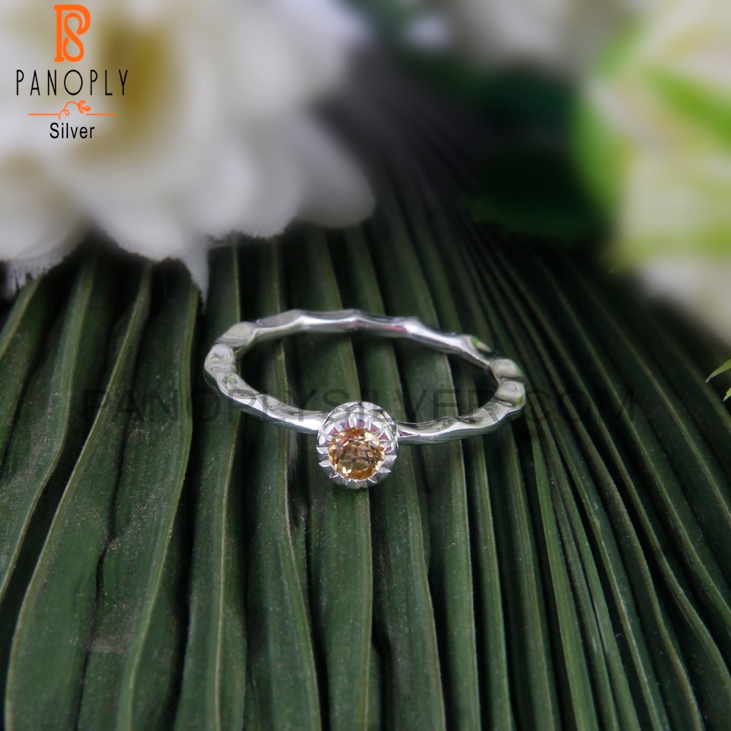 Pretty Rare Citrine Round 925 Silver Party Wear Ring