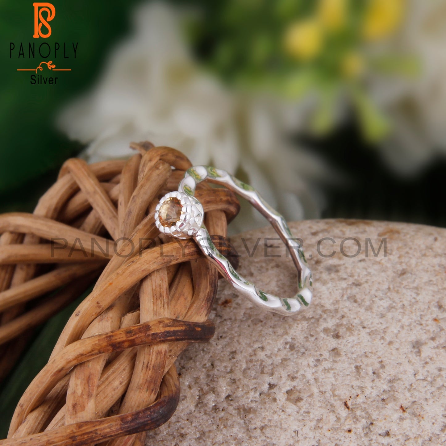 Pretty Rare Citrine Round 925 Silver Party Wear Ring