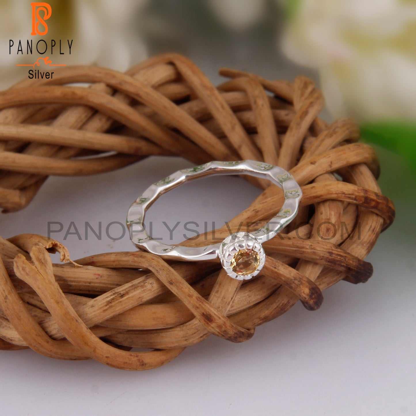 Pretty Rare Citrine Round 925 Silver Party Wear Ring