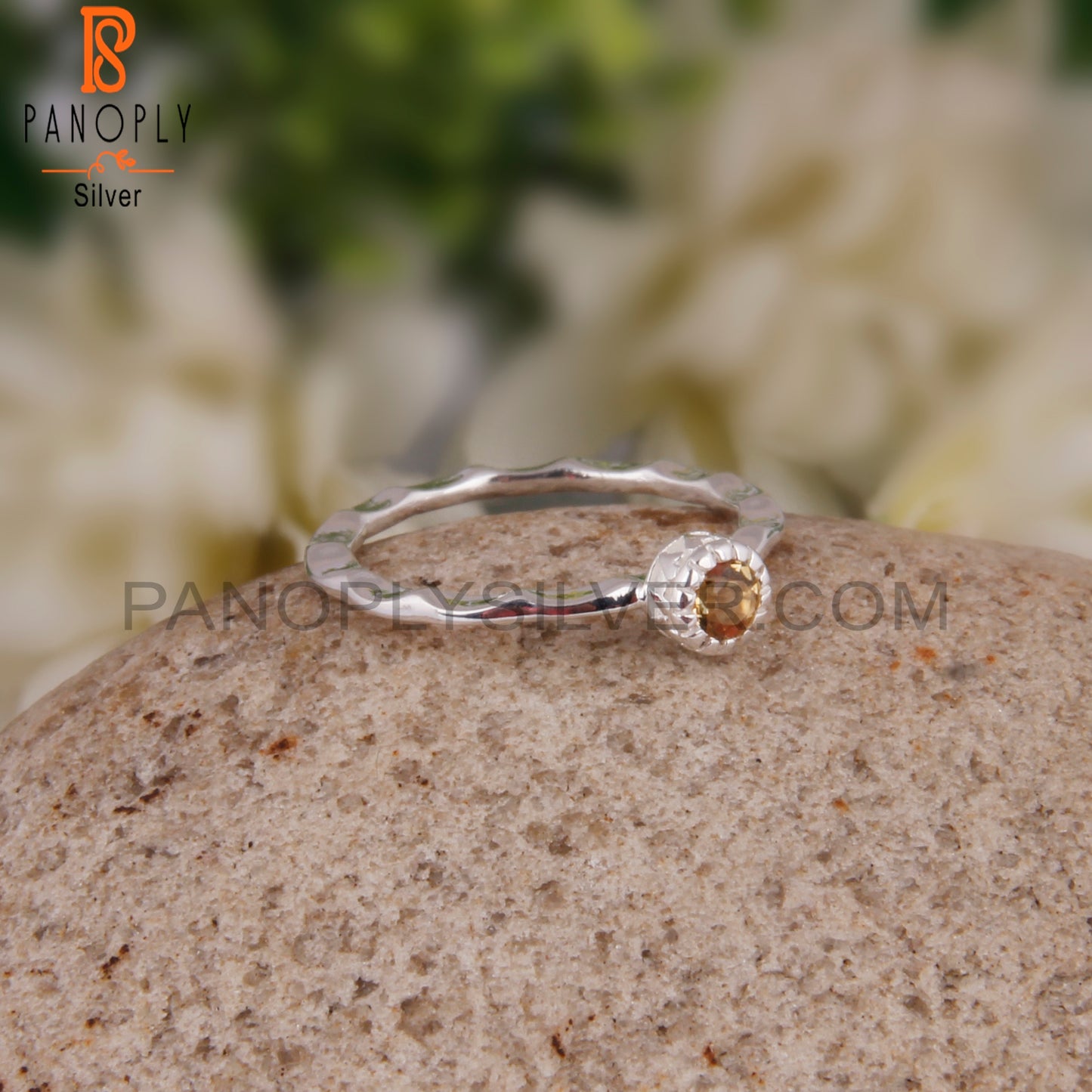 Pretty Rare Citrine Round 925 Silver Party Wear Ring