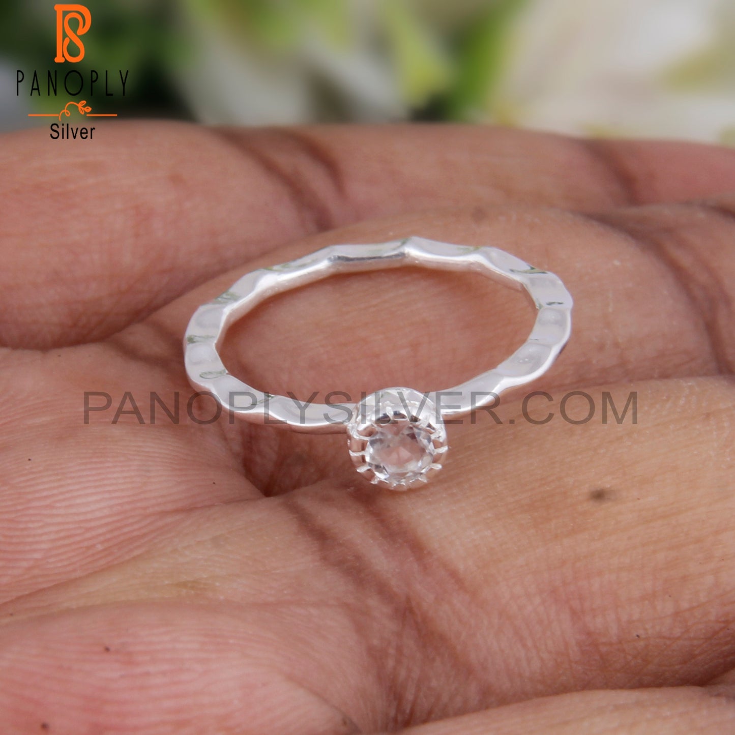 Crystal Quartz Round 925 Silver Casual Daily Wear Ring