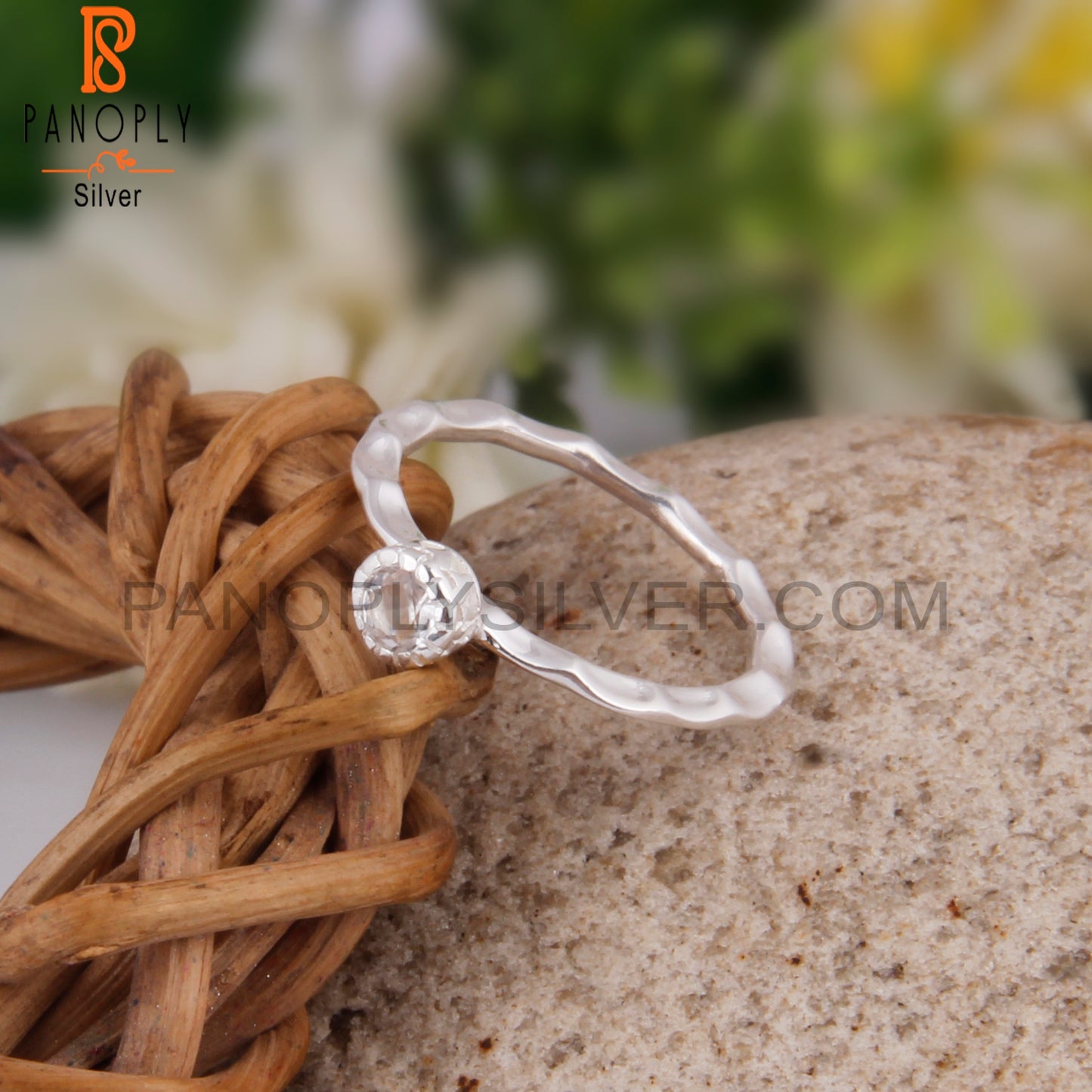 Crystal Quartz Round 925 Silver Casual Daily Wear Ring