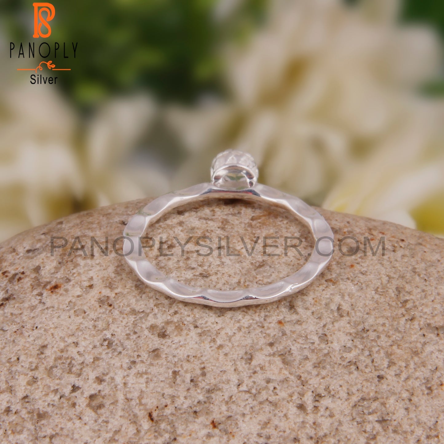 Crystal Quartz Round 925 Silver Casual Daily Wear Ring