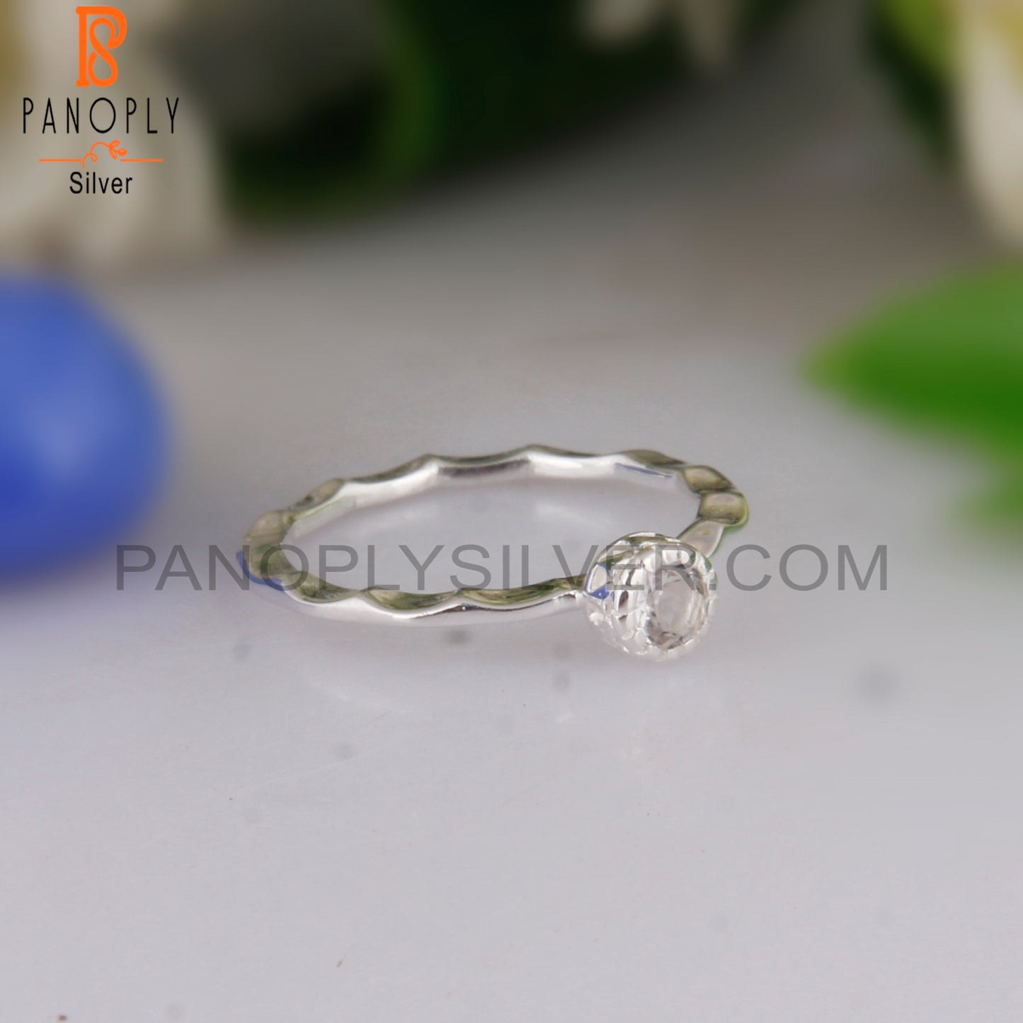 Crystal Quartz Round 925 Silver Casual Daily Wear Ring