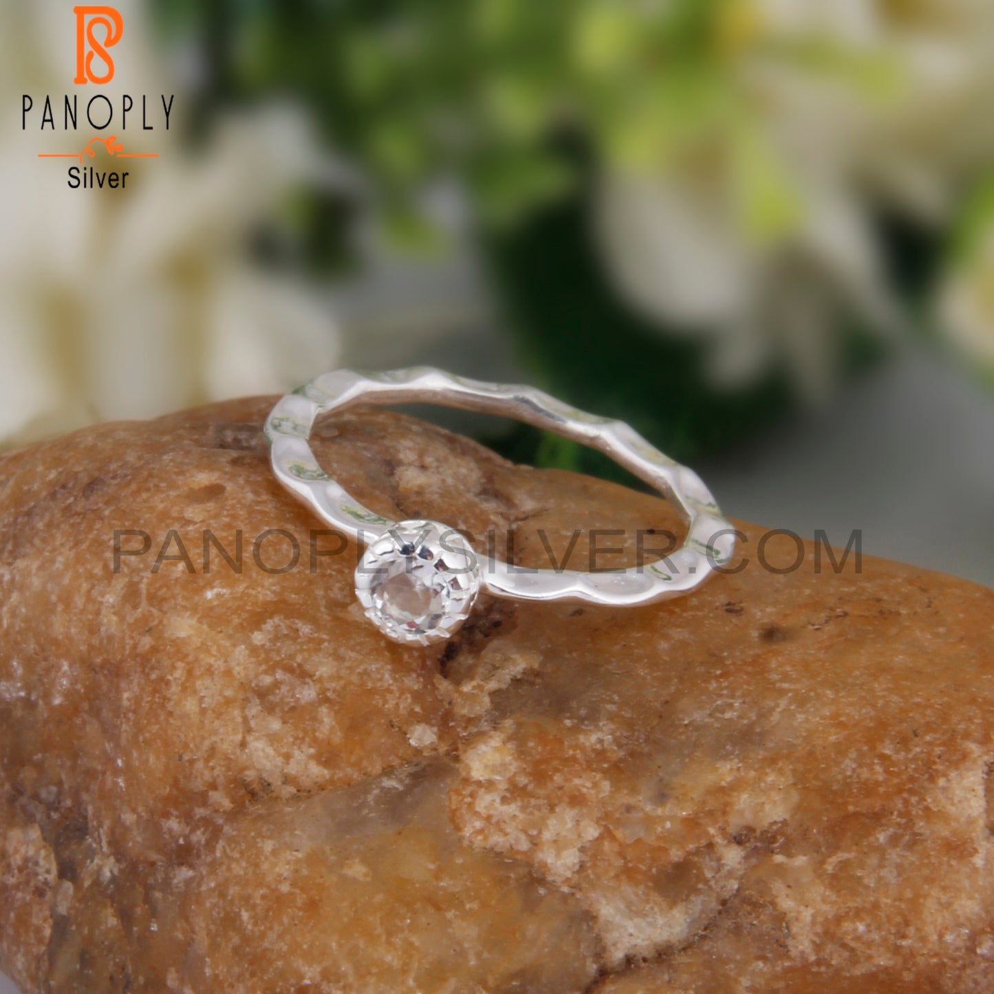 Crystal Quartz Round 925 Silver Casual Daily Wear Ring