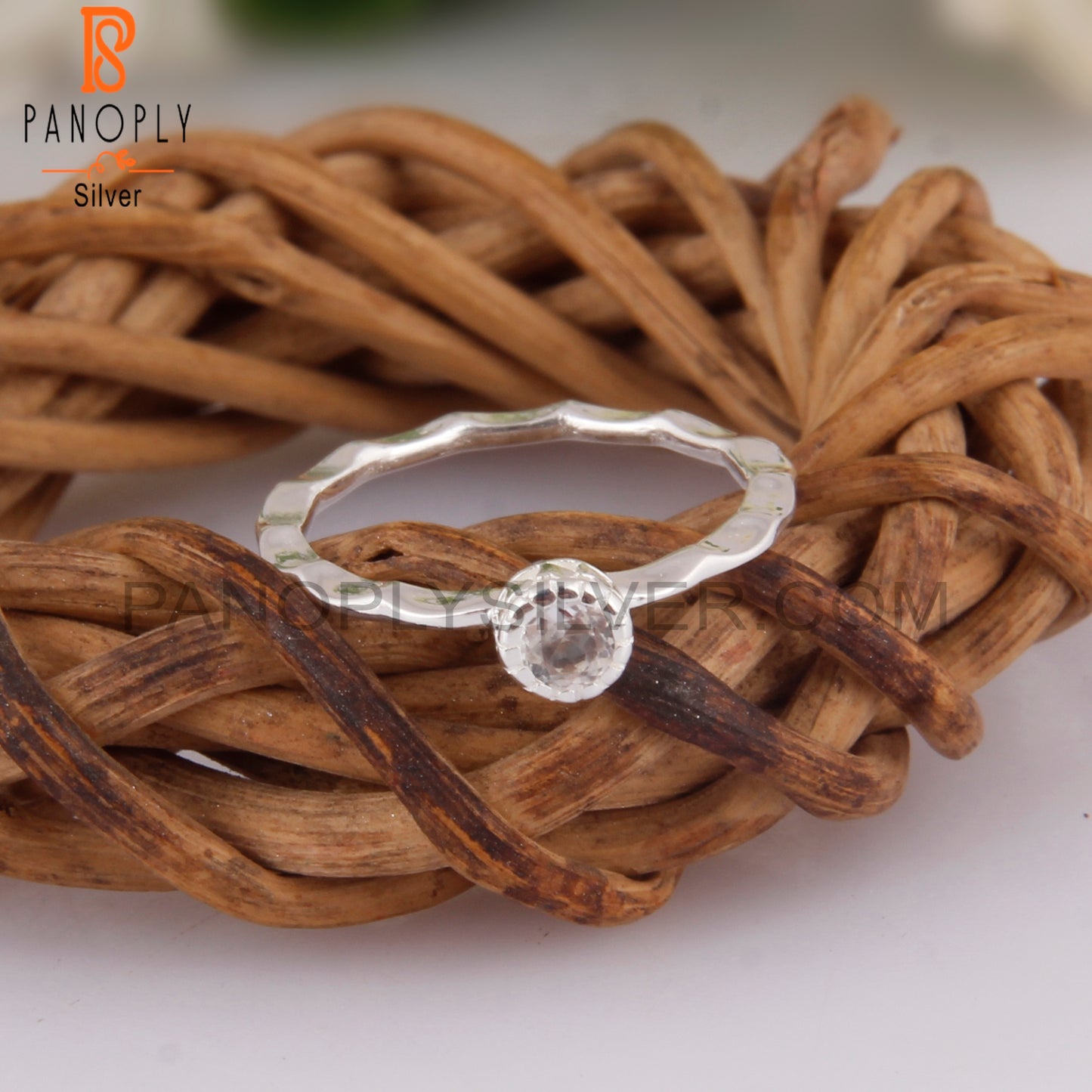 Crystal Quartz Round 925 Silver Casual Daily Wear Ring