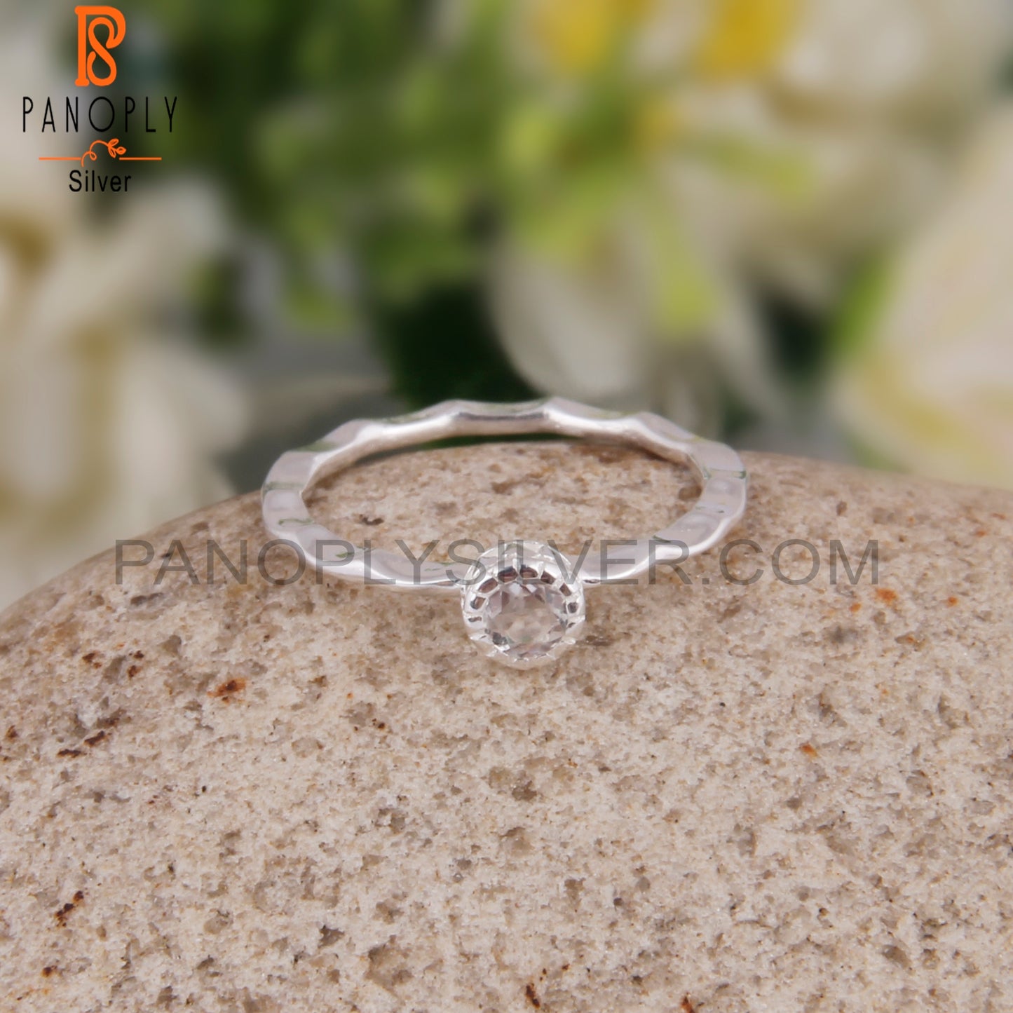 Crystal Quartz Round 925 Silver Casual Daily Wear Ring