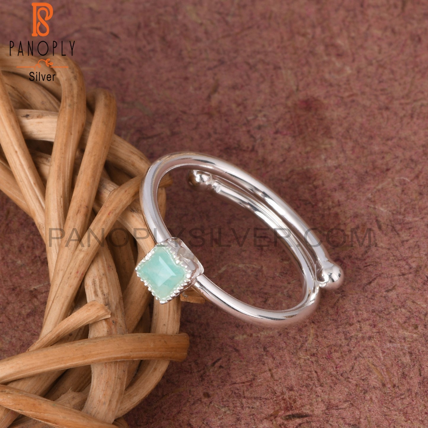 Amazonite Square Shape 925 Brithstone Ajustable Ring